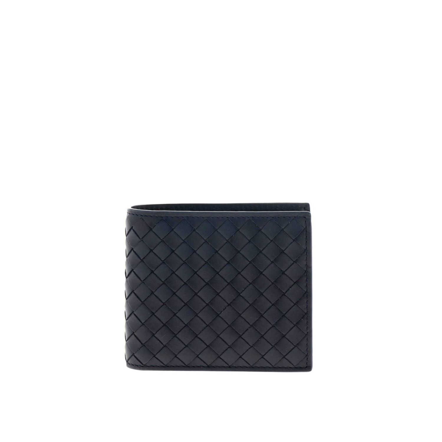 Bottega Veneta Outlet: Classic wallet in woven leather - Blue | Wallet ...