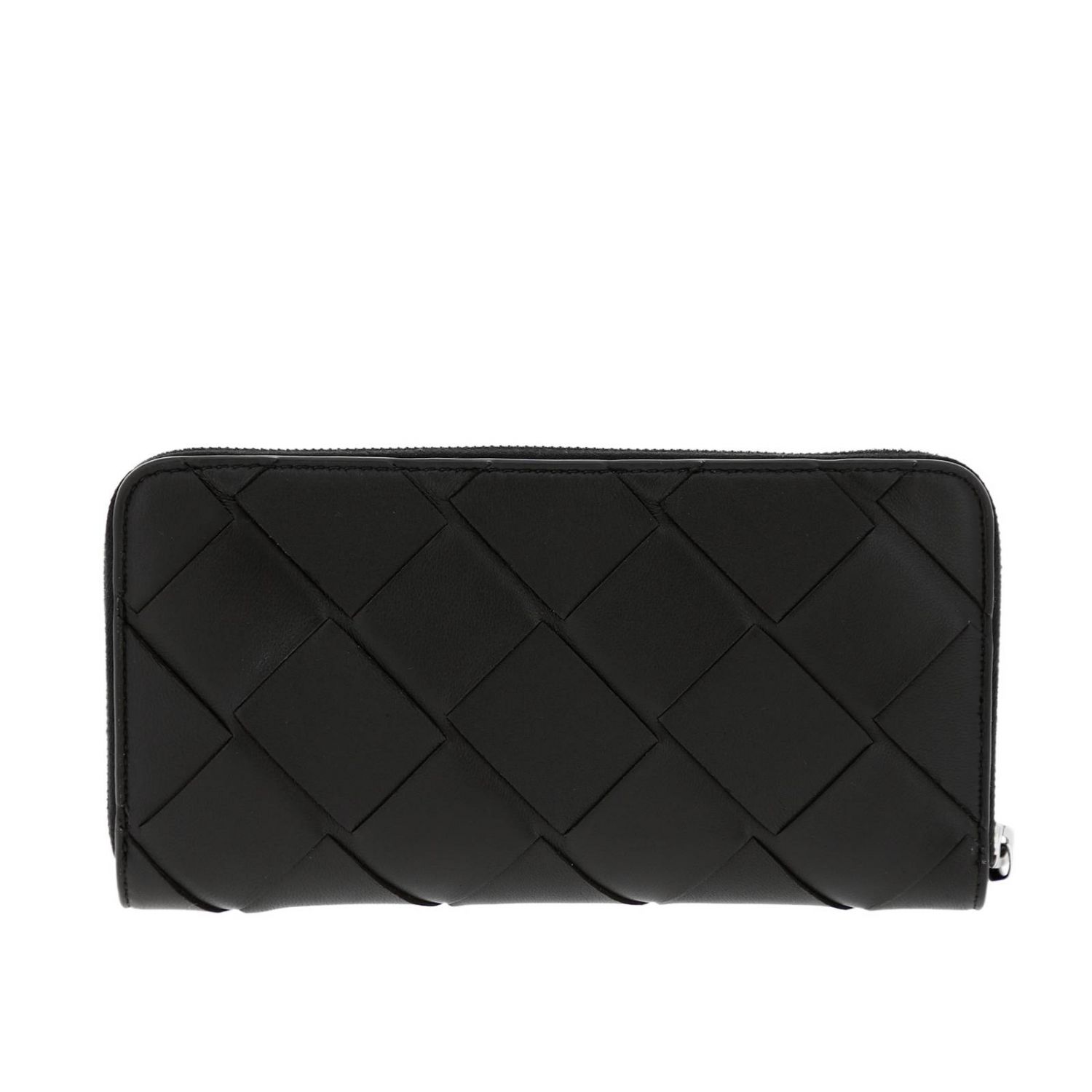 BOTTEGA VENETA: continental zip around wallet in woven leather - Black ...