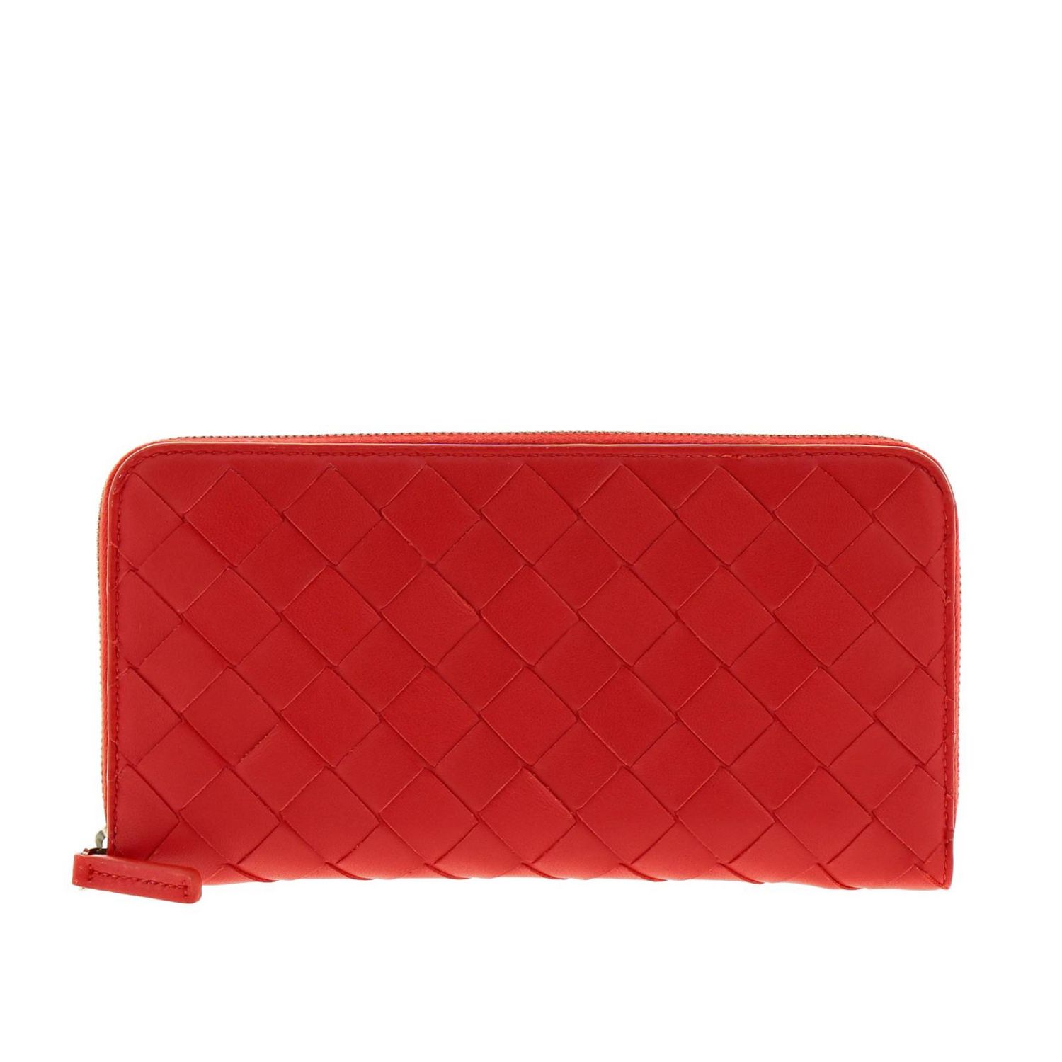 BOTTEGA VENETA: Continental zip around wallet in woven leather - Red ...