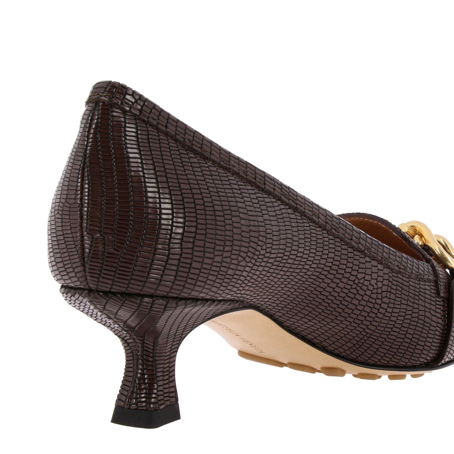 高跟单鞋 Bottega Veneta: Bottega Veneta 蜥蜴纹真皮金属钩装饰浅口鞋 暗色 5