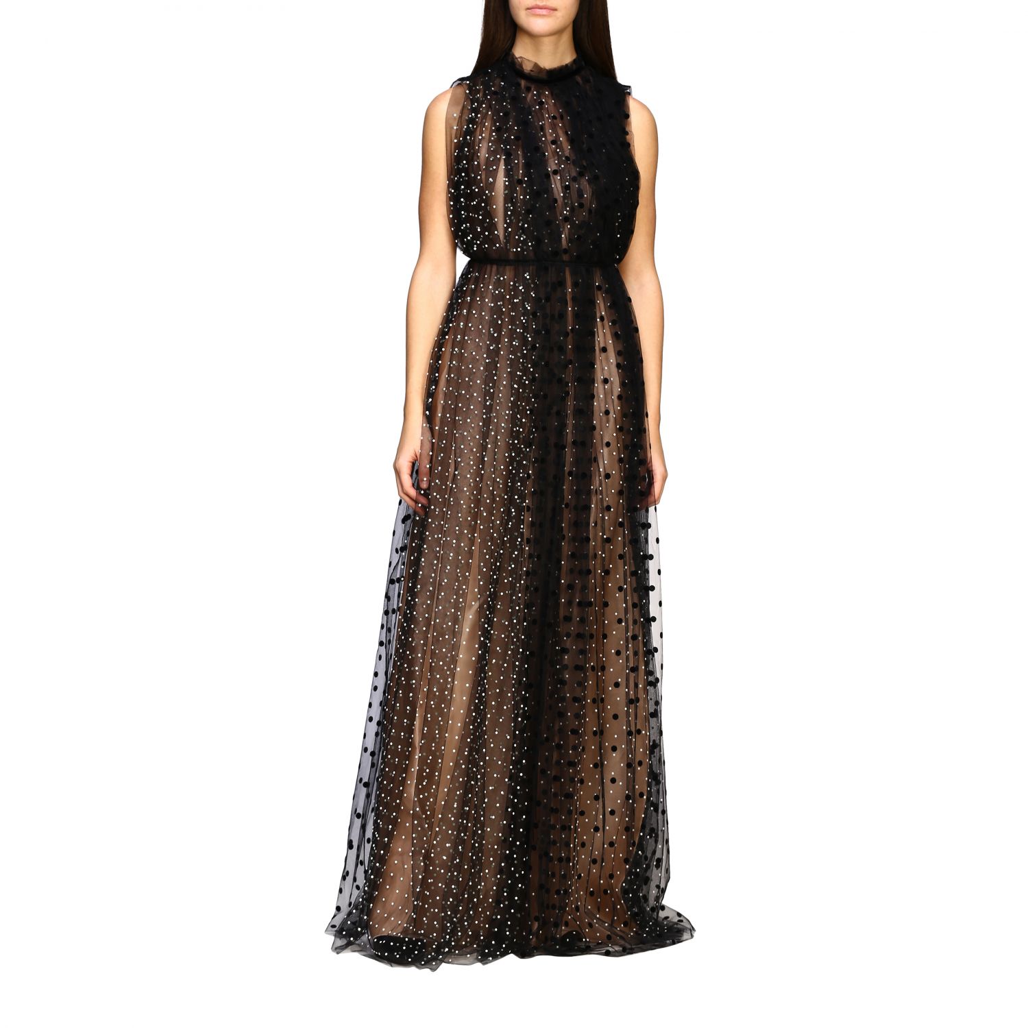 N° 21 Outlet: Lungo tulle con dettagli pois e perline - Nero | Abito N° 21  H241 5866 GIGLIO.COM