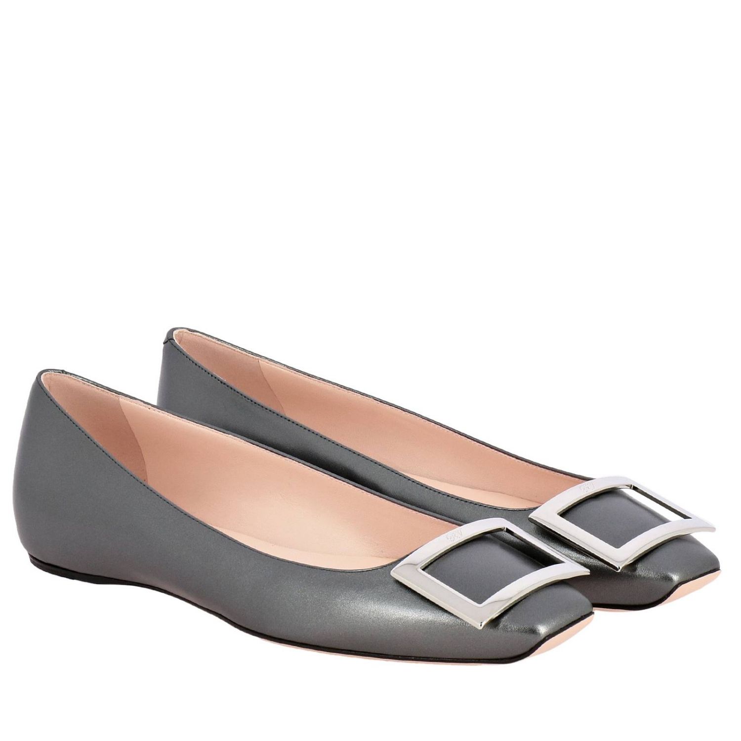 ROGER VIVIER: Trompette ballet flats in laminated leather with RV metal