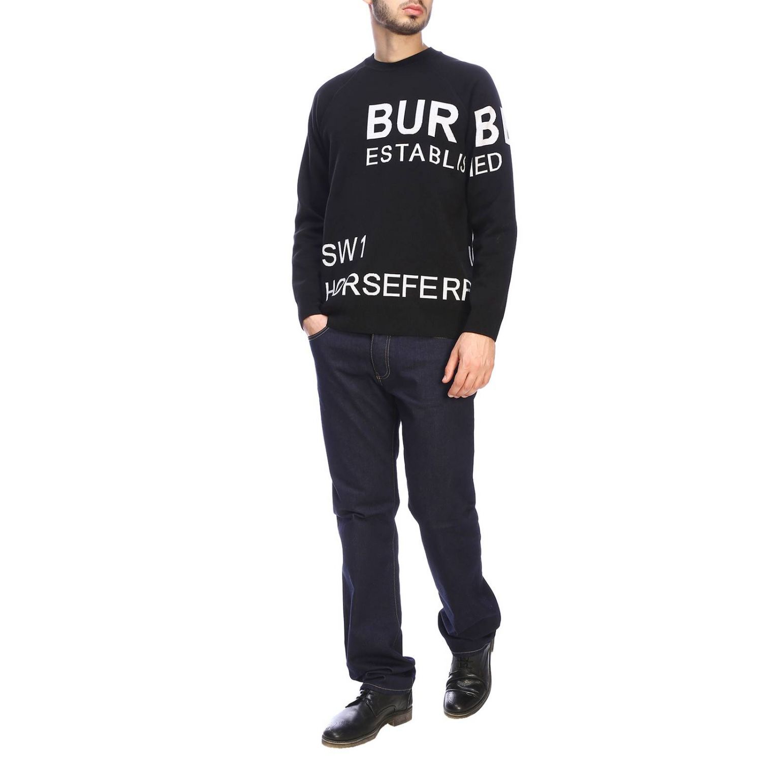 Burberry Outlet suéter de cuello redondo con letras Negro Jersey