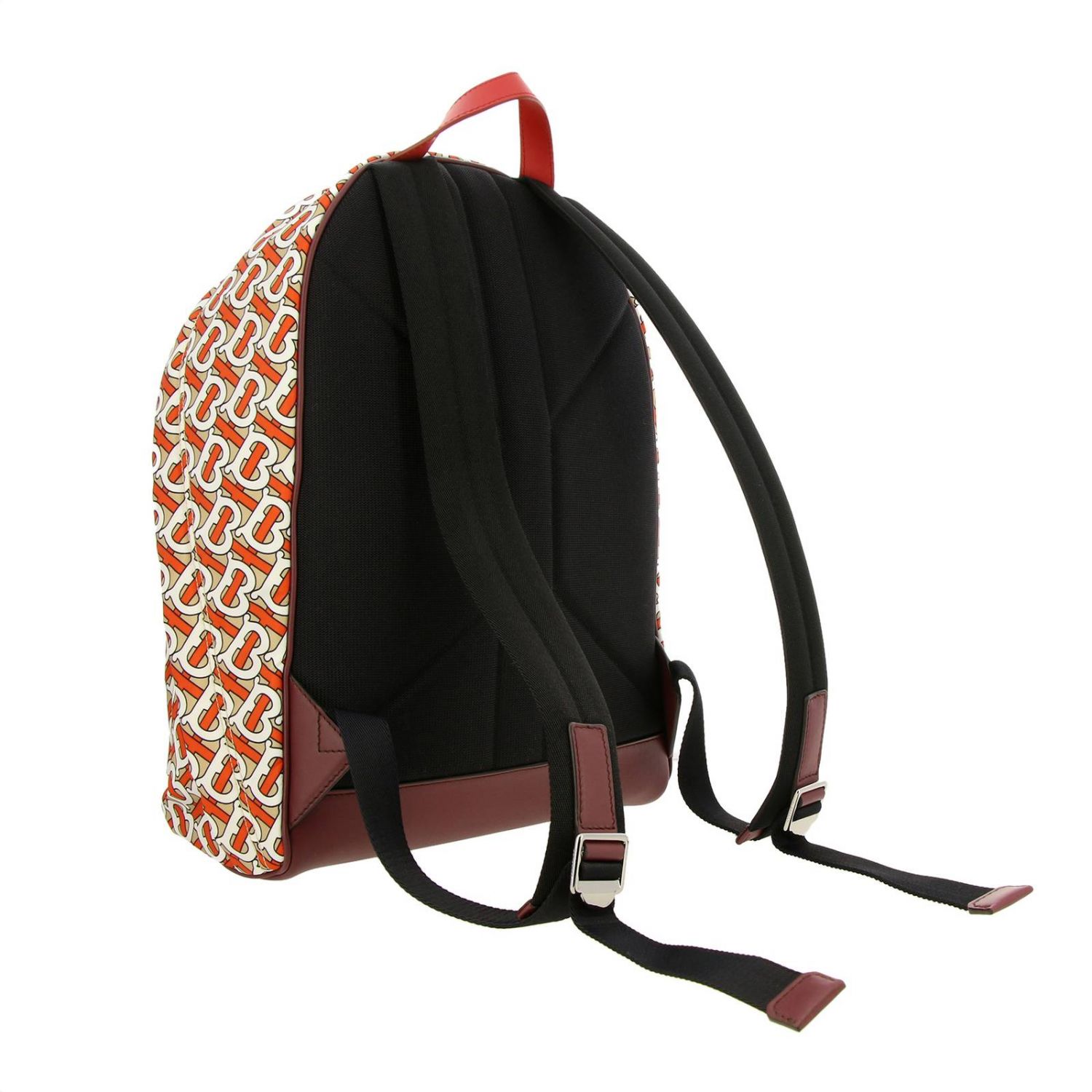 Burberry Outlet Large nylon backpack with allover TB print Red
