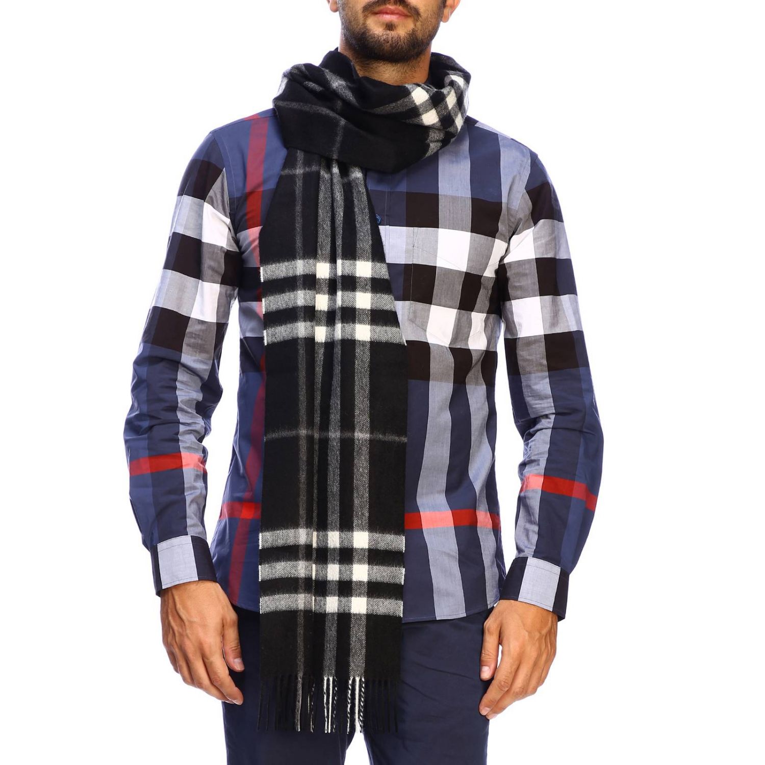 Burberry Outlet: Giant check cashmere scarf | Scarf Burberry Men Black ...