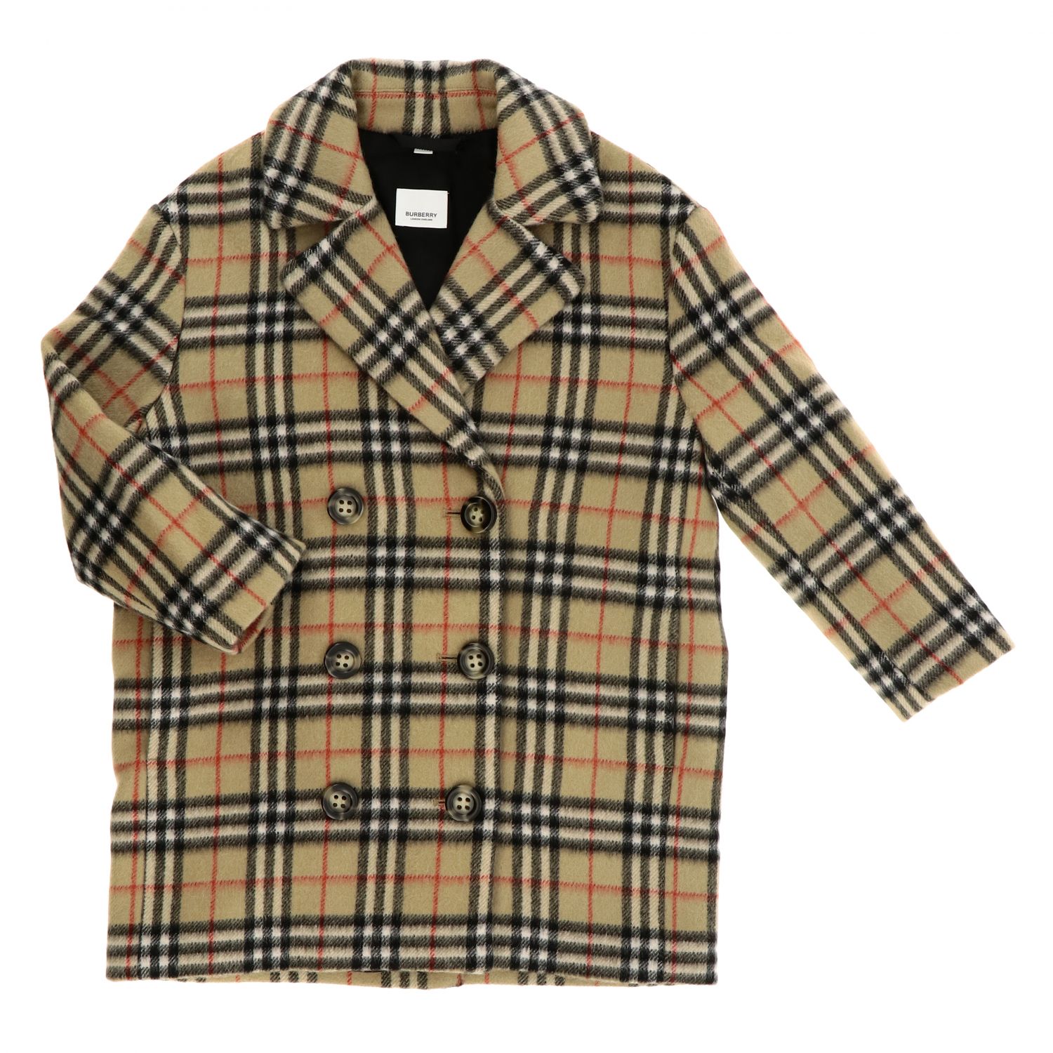 Burberry double-breasted coat in check fabric | Coat Burberry Kids ...