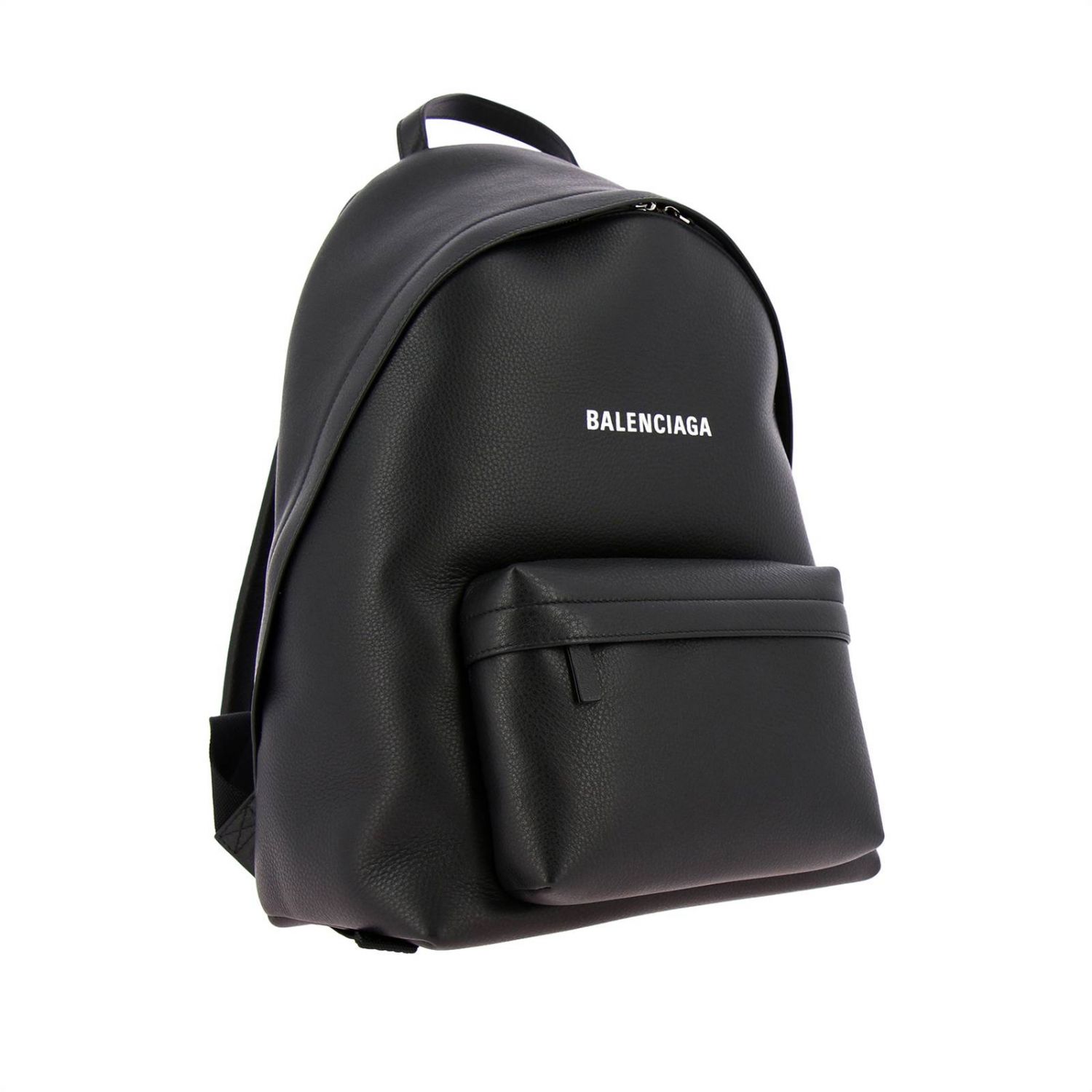 BALENCIAGA: Everyday backpack in leather with logo - Black | Balenciaga ...