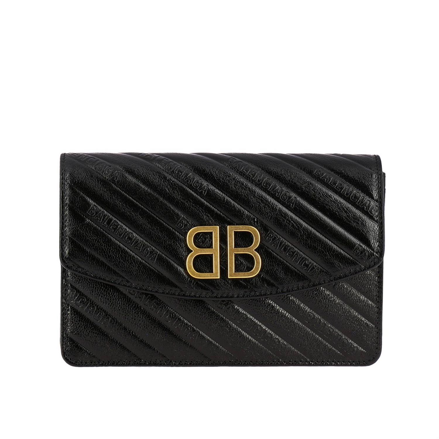 Balenciaga Outlet: BB Chain Wallet mini bag in leather with all-over ...