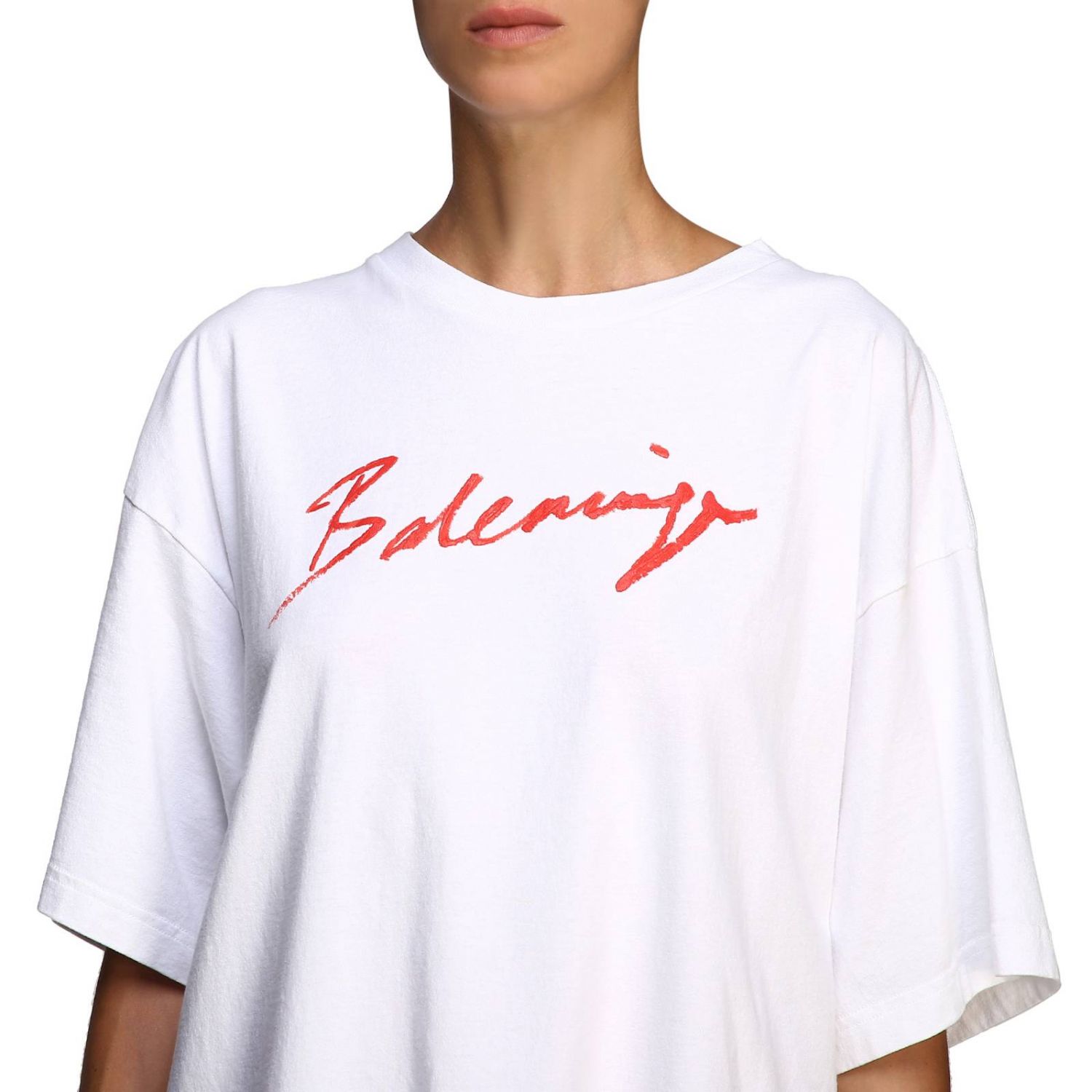 Balenciaga Outlet: T-shirt à col rond avec maxi logo - Blanc | T-Shirt Balenciaga 583218 TFV63