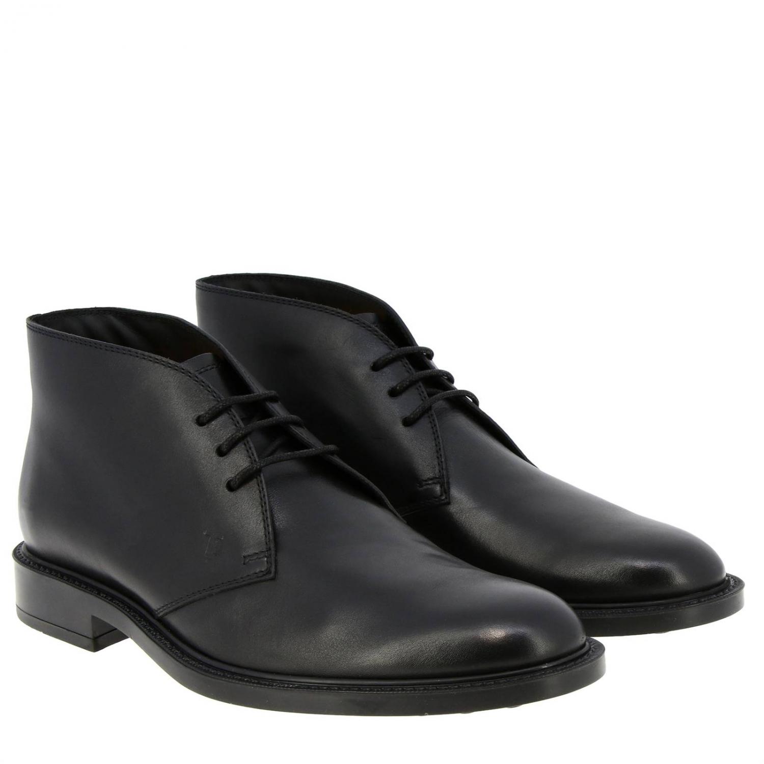 TOD'S Laceup smooth leather boots with rubber sole Black Desert