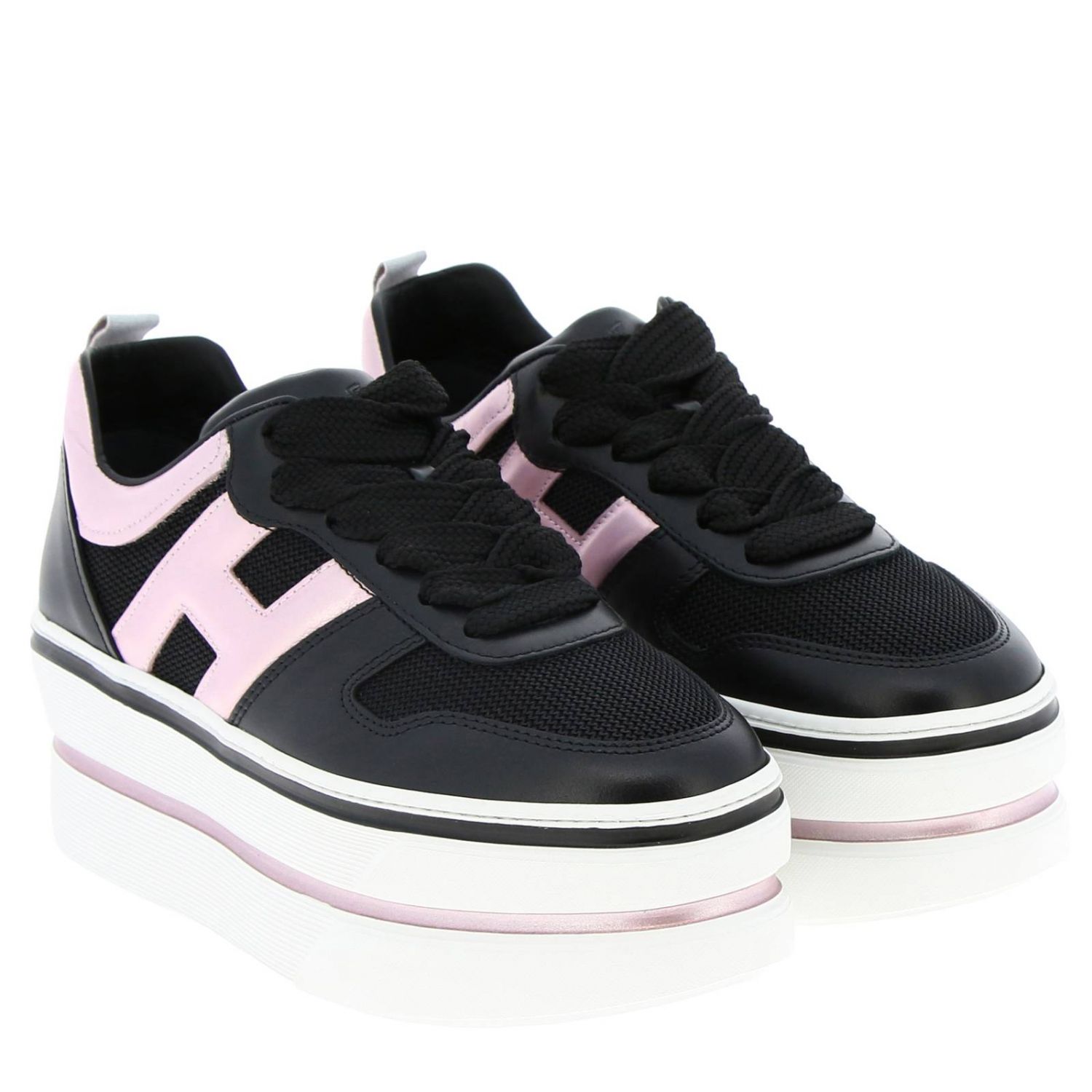 Hogan Outlet: Sneakers 449 in pelle e micro rete con H bombata e maxi suola  platform a cassetta - Nero | Sneakers Hogan HXW4490BZ10 JS9 GIGLIO.COM