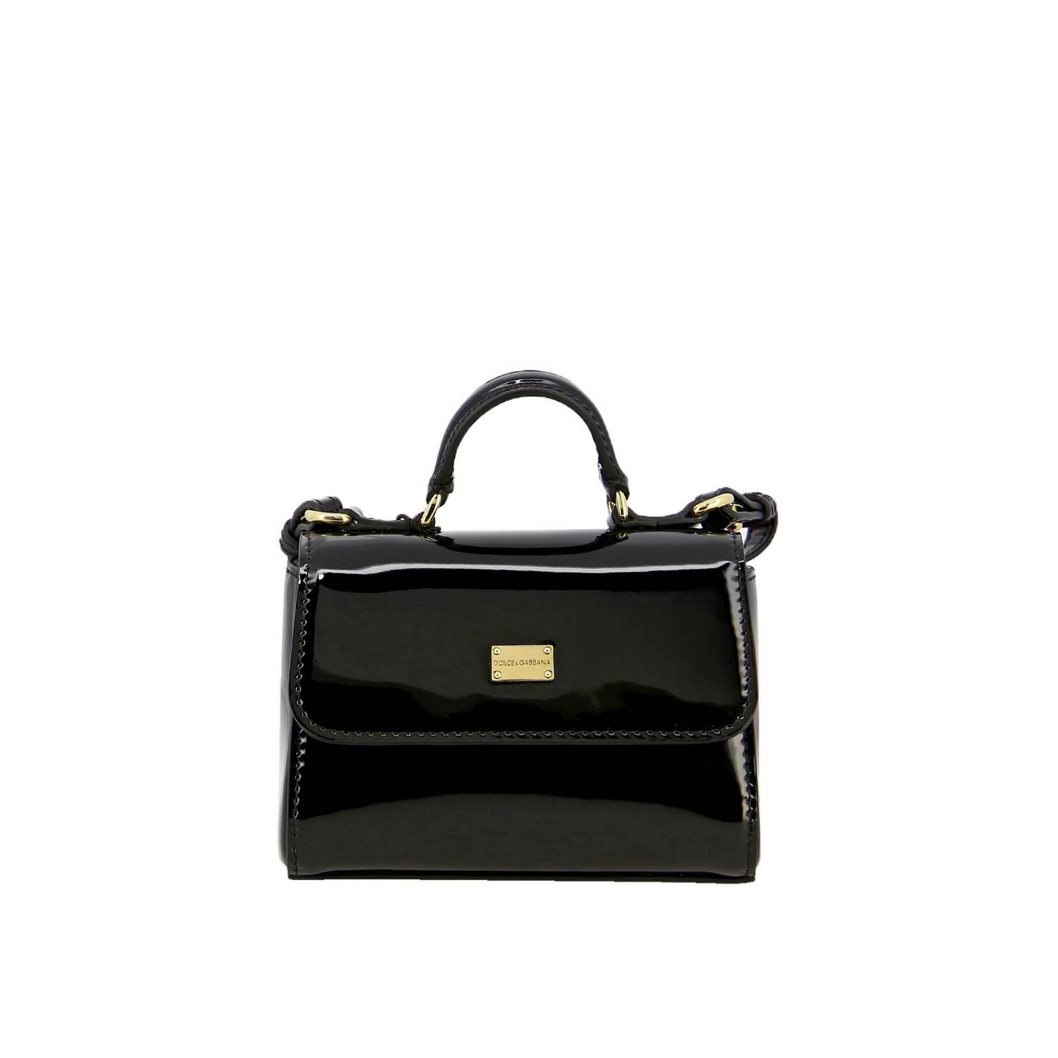 Dolce & Gabbana Outlet: mini patent leather bag with logo and shoulder ...