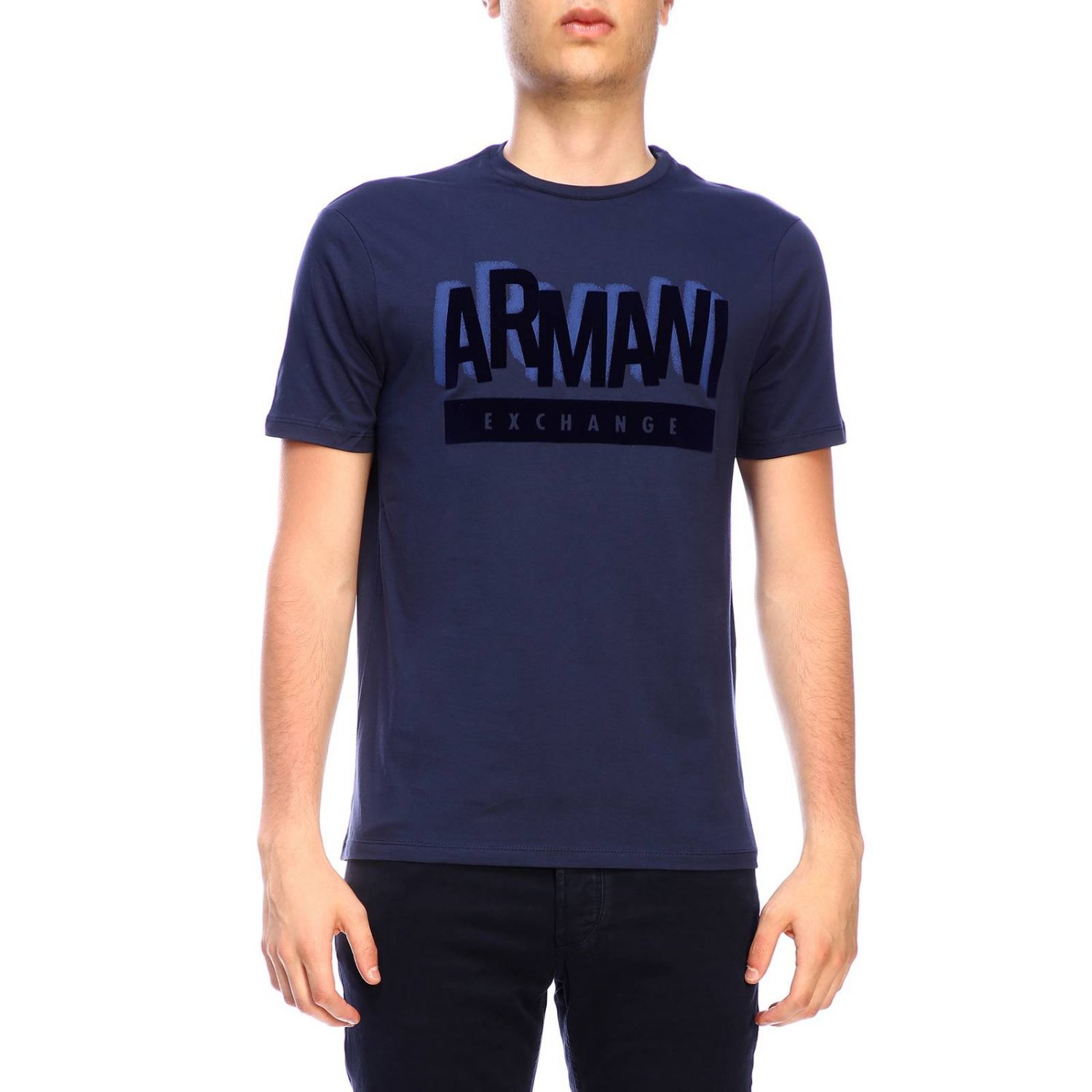 Armani Exchange Outlet: short-sleeved T-shirt with maxi print - Blue ...