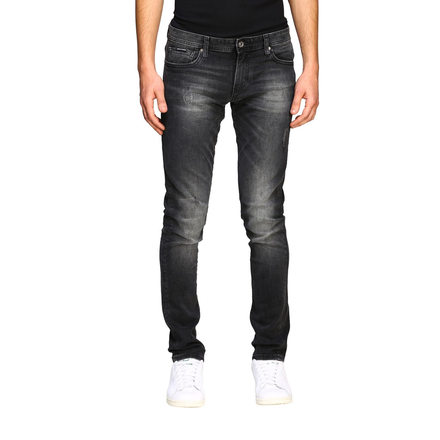 Armani Exchange Outlet: Used skinny stretch denim with tears - Black ...