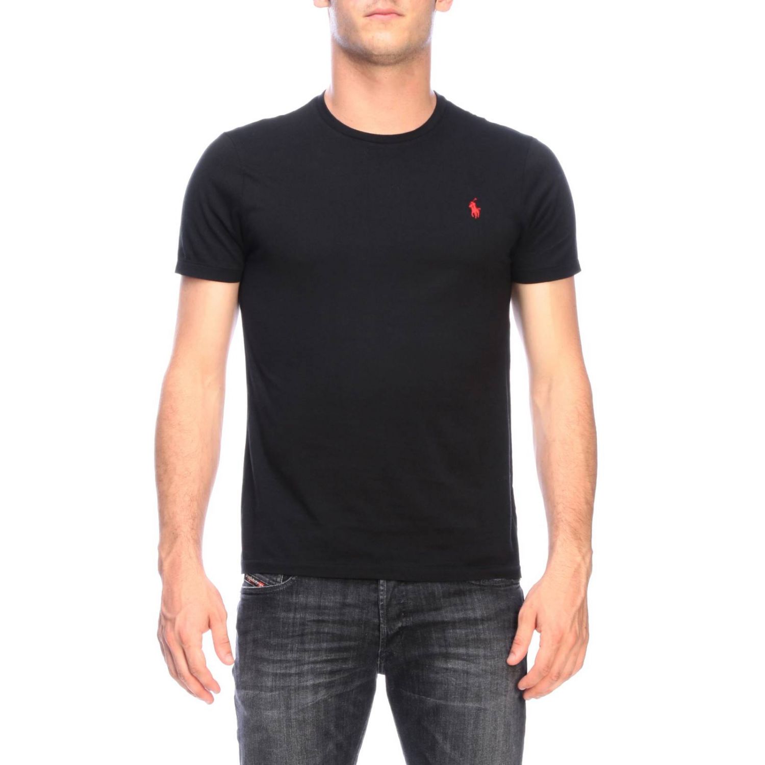 Polo Ralph Lauren Outlet: T-shirt a girocollo basic con logo ricamato |  T-Shirt Polo Ralph Lauren Uomo Nero | T-Shirt Polo Ralph Lauren 710680785  GIGLIO.COM