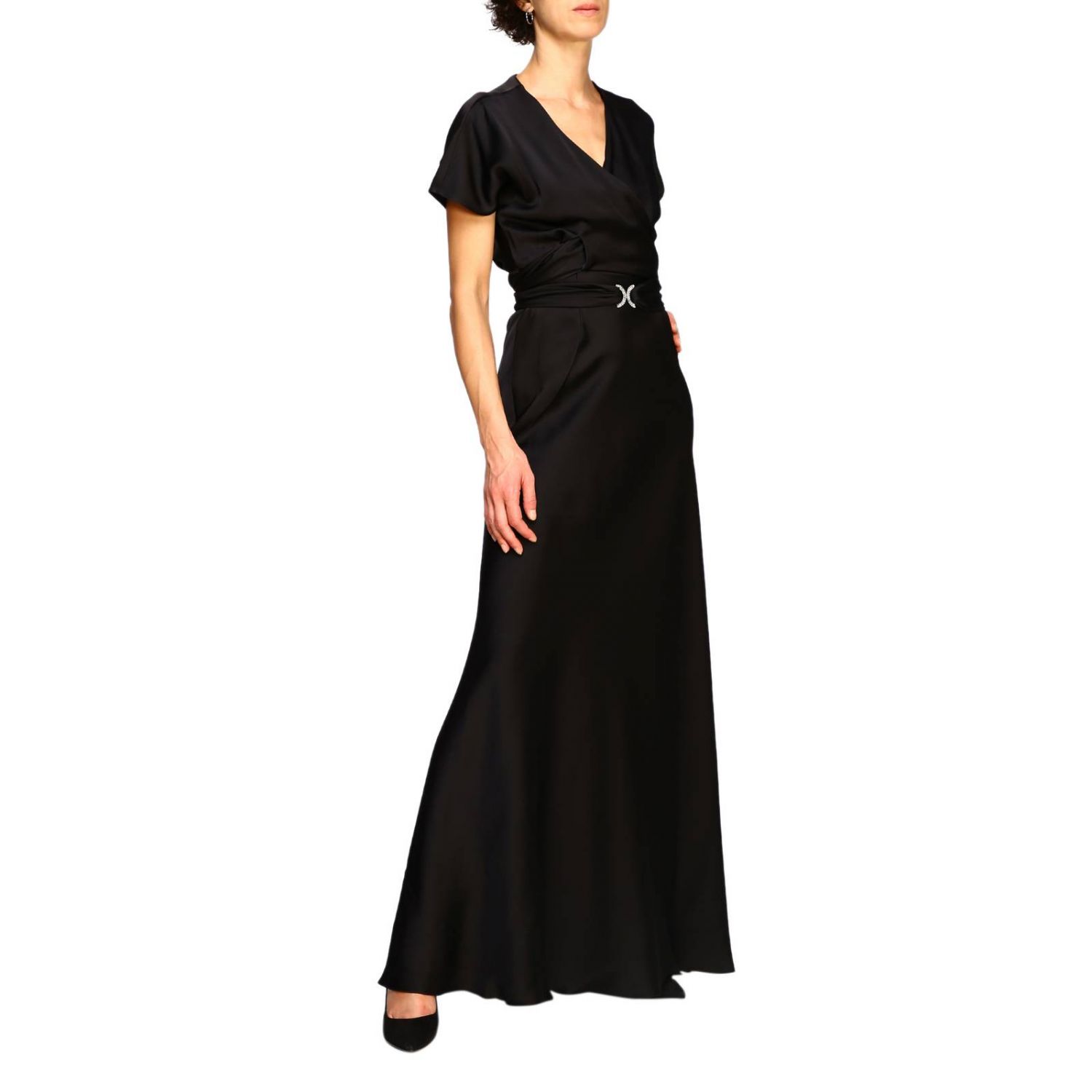 alberta-ferretti-outlet-langes-kleid-mit-strassschnalle-schwarz