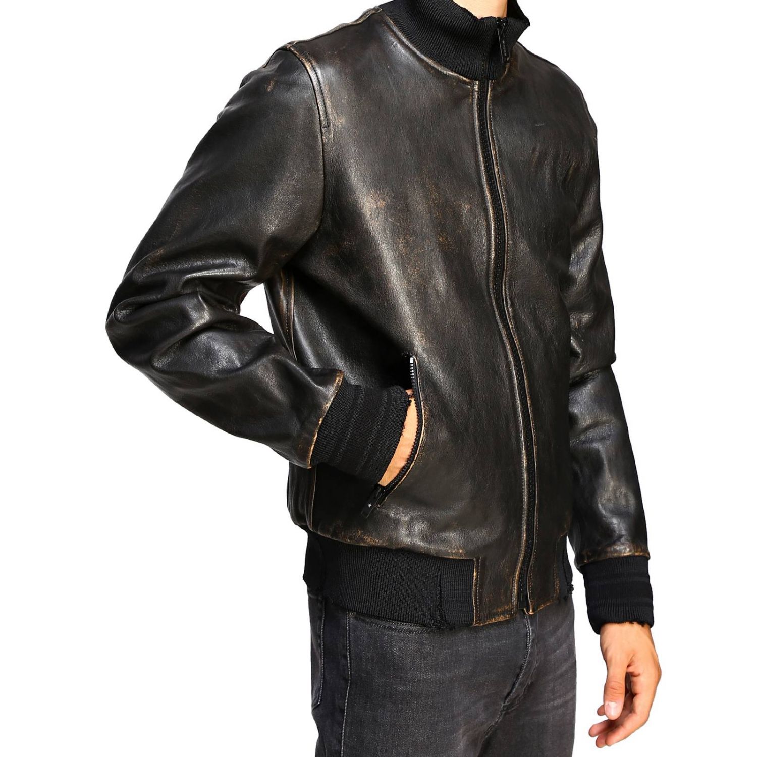Blouson bomber en cuir avec logo dans le dos | Veste Golden Goose Homme