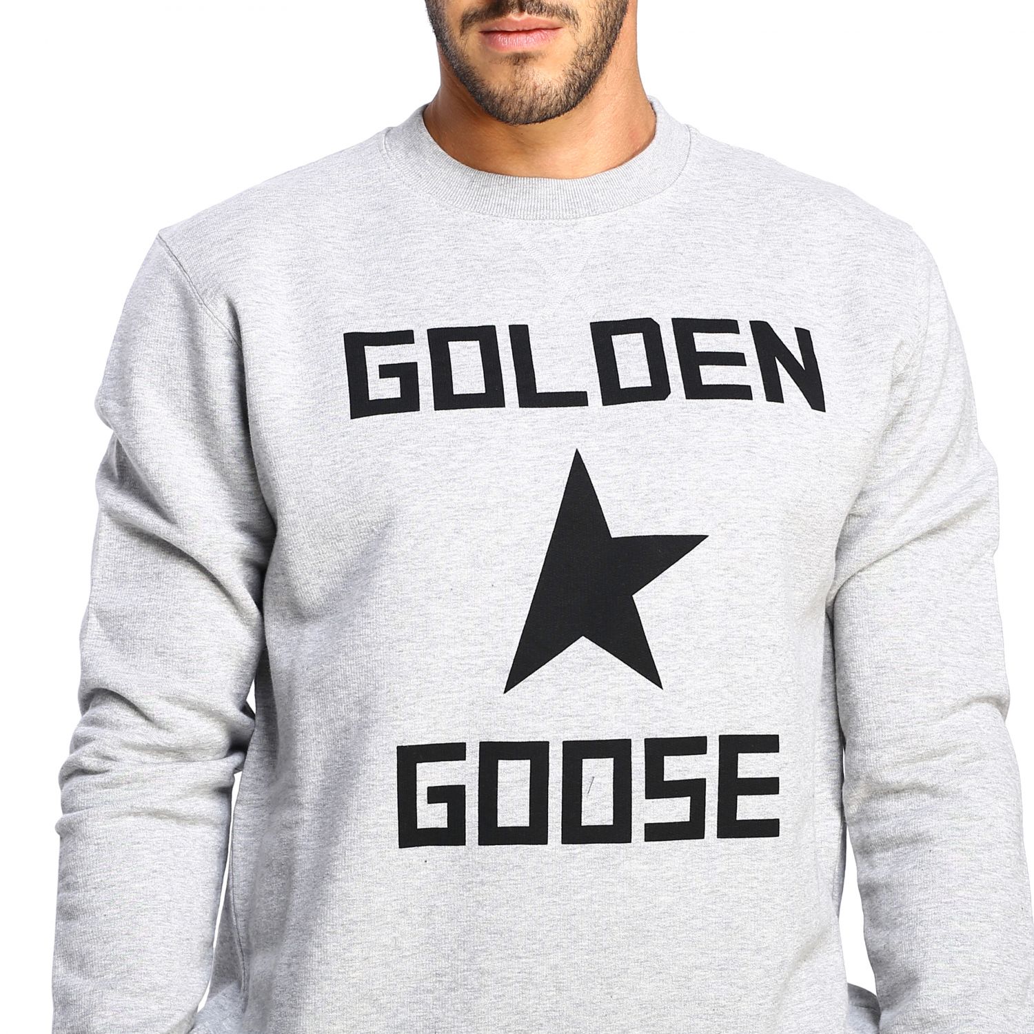 Felpa Golden Goose a girocollo con stampa logo | Maglia Golden Goose Uomo  Grigio | Maglia Golden Goose G35MP528 I3 Giglio IT