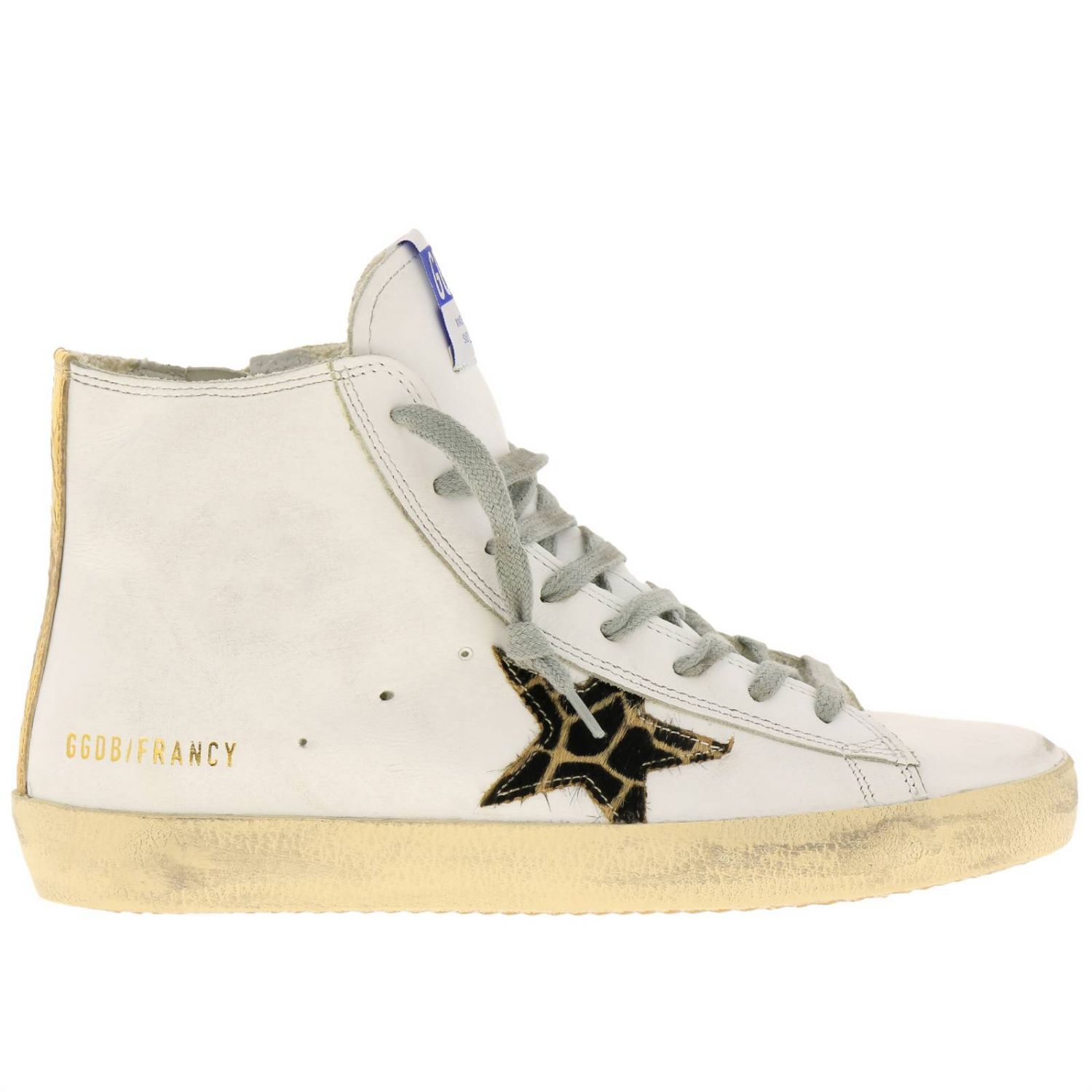 Golden Goose Outlet: Sneakers Francy a polacco in pelle con stella in  cavallino maculato - Bianco | Sneakers Golden Goose G35WS591 B91 GIGLIO.COM