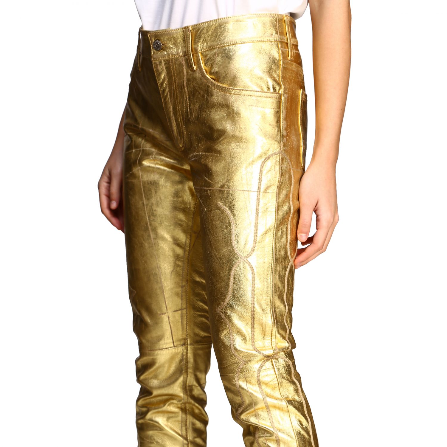 Golden Goose Outlet: Pelle vintage slim - Oro | Pantalone Golden Goose  G35WP008 P3 GIGLIO.COM