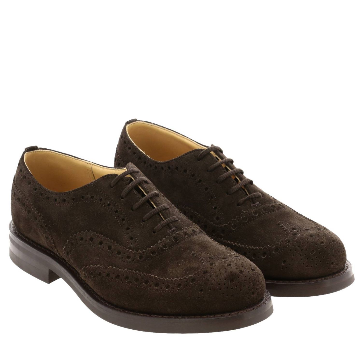 CHURCH'S: Francesina Amersham in camoscio con motivo brogue a coda di  rondine - Moro | Scarpe Stringate Church's EEC001 9VE GIGLIO.COM