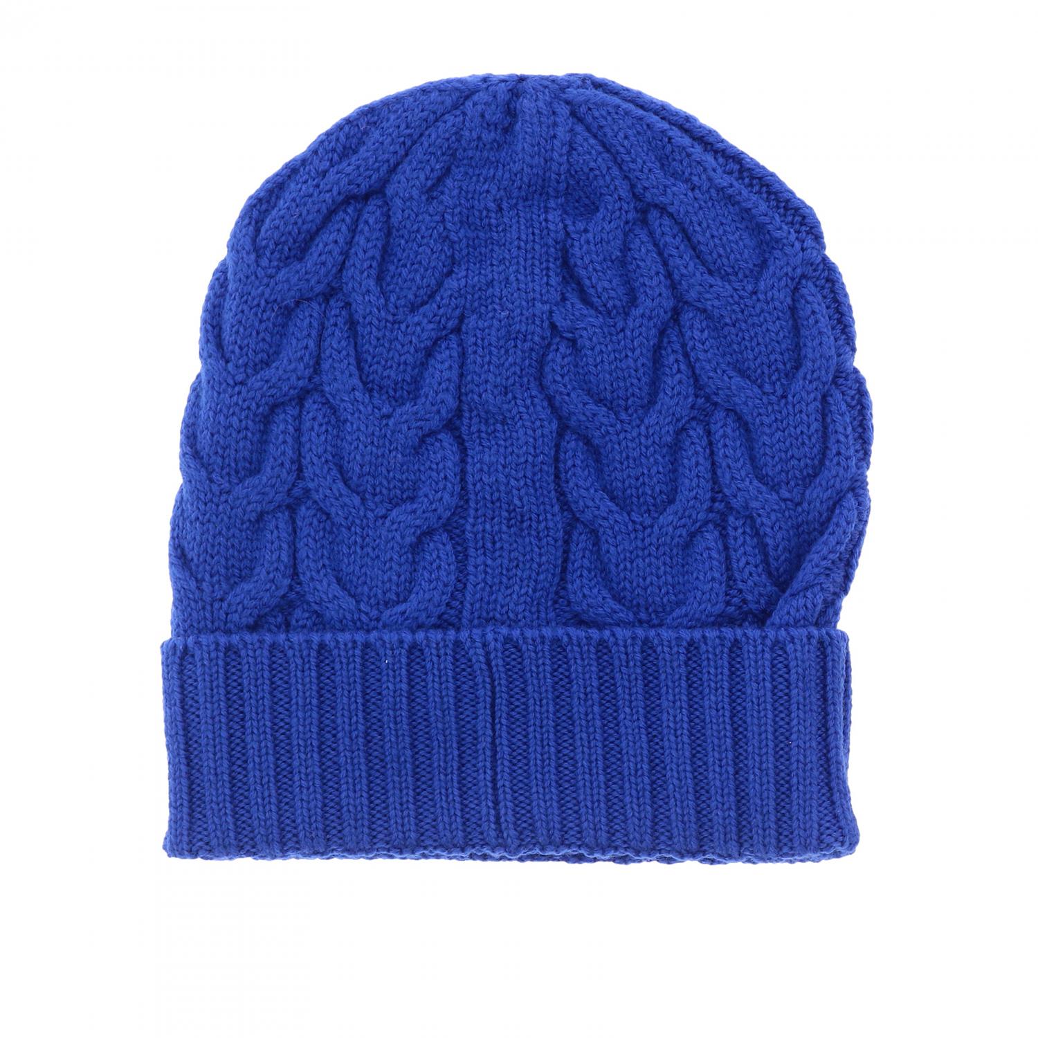MONCLER: Cappello a berretto in lana intrecciata con risvolto e logo - Blue  1 | Cappello Bambino Moncler 00110 04S02 GIGLIO.COM