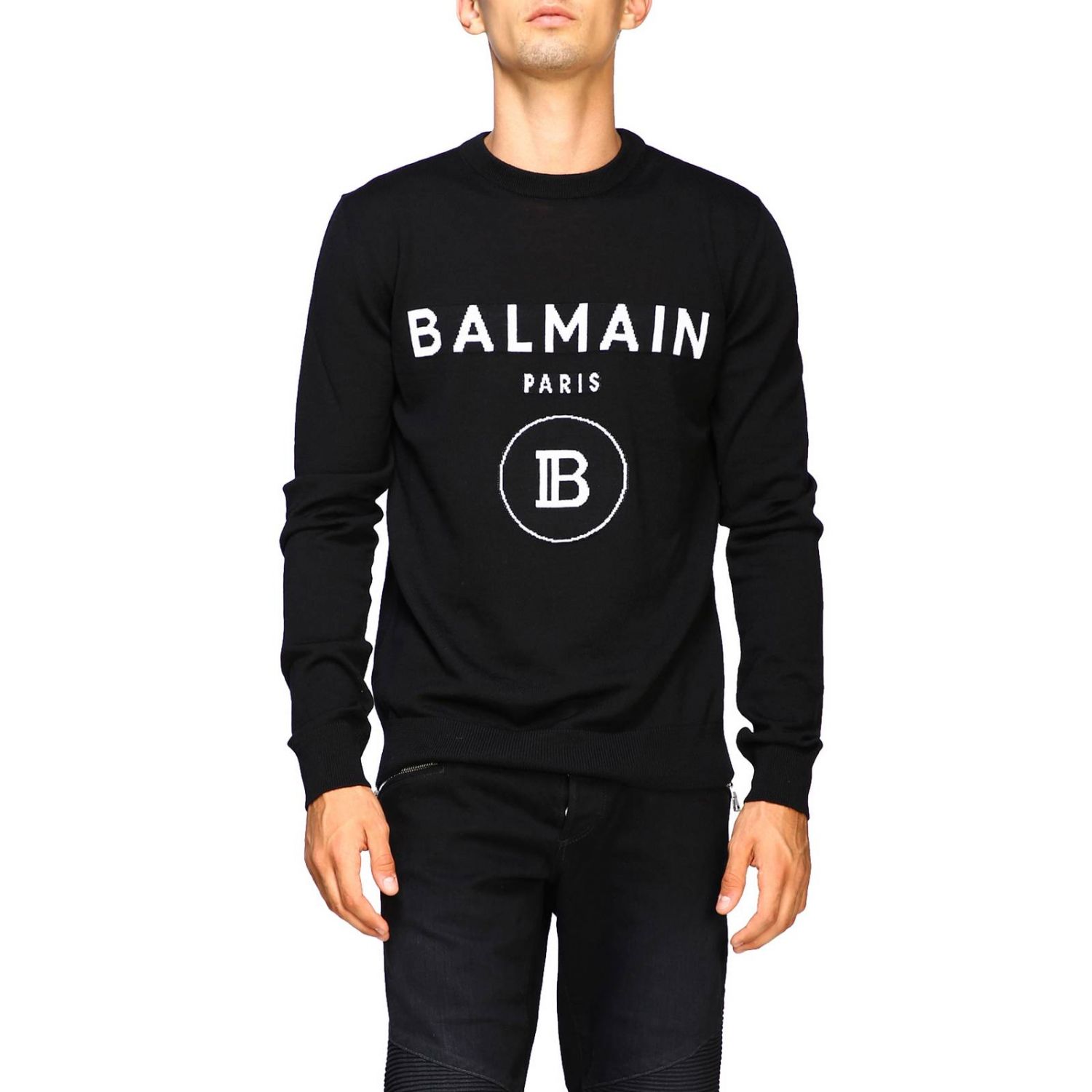 Balmain Outlet: crewneck jumper with logo - Black | Balmain jumper ...