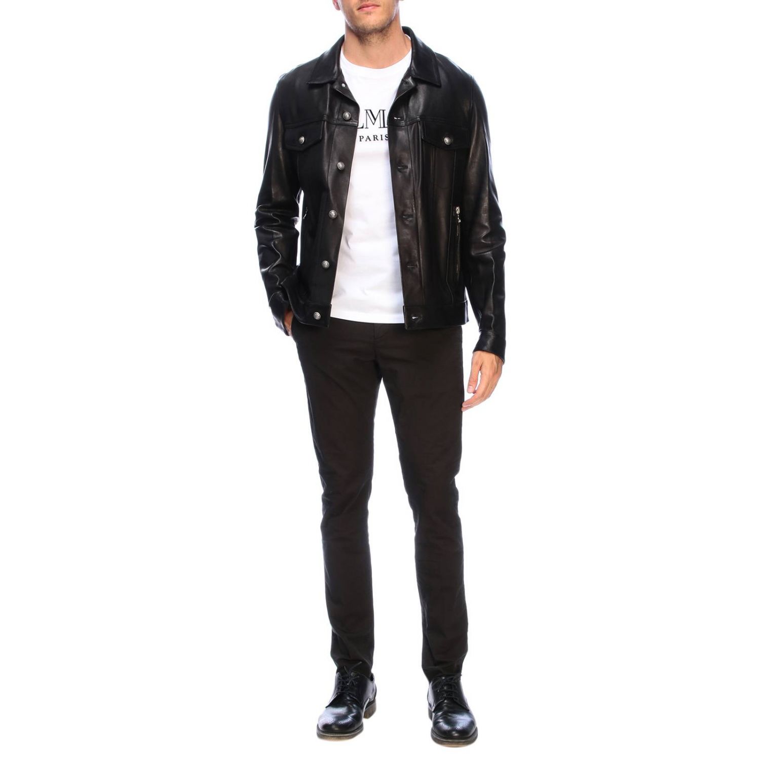 Balmain Outlet: leather jacket with signature | Jacket Balmain Men ...