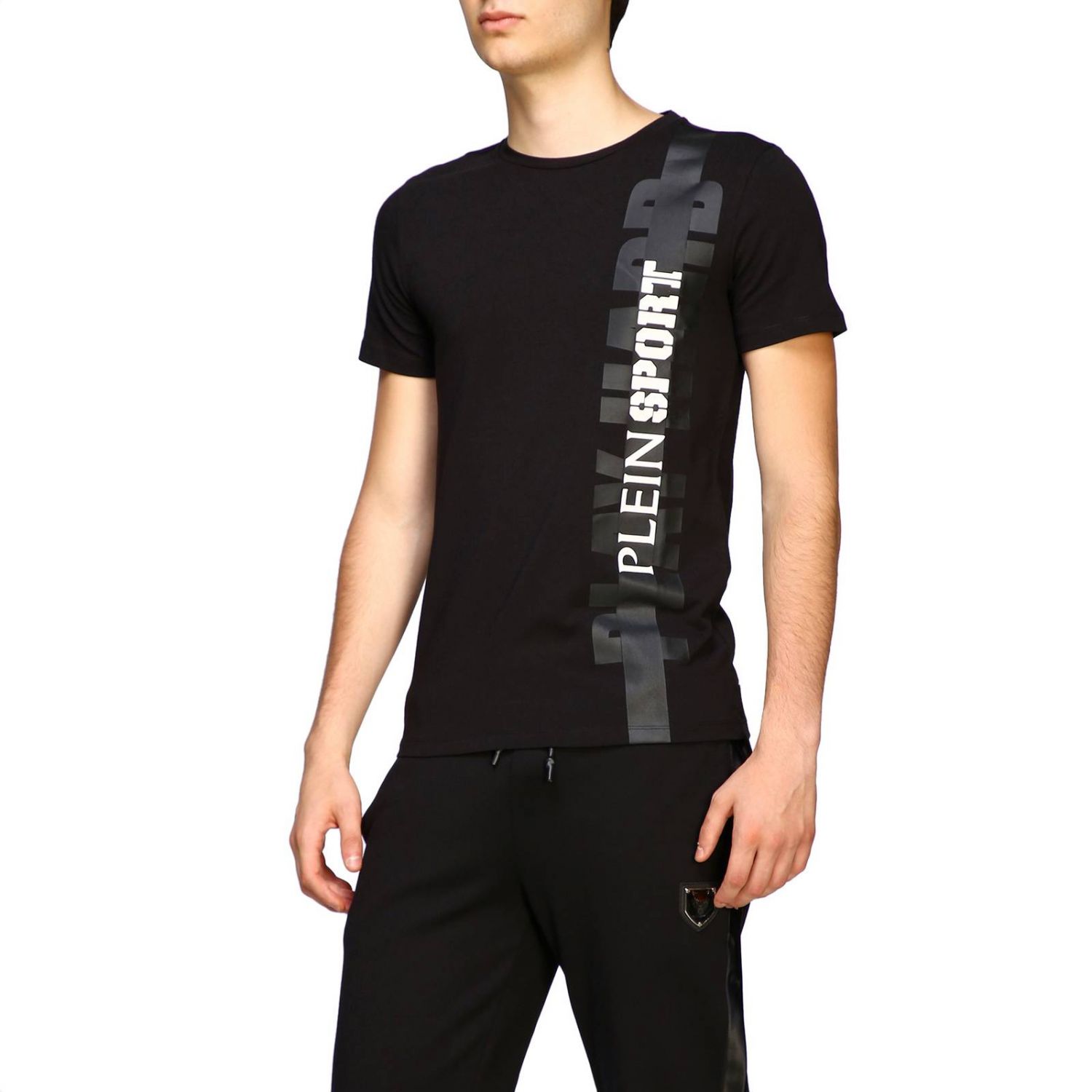 Plein Sport Outlet TShirt mit Rundhalsausschnitt und Logo Schwarz