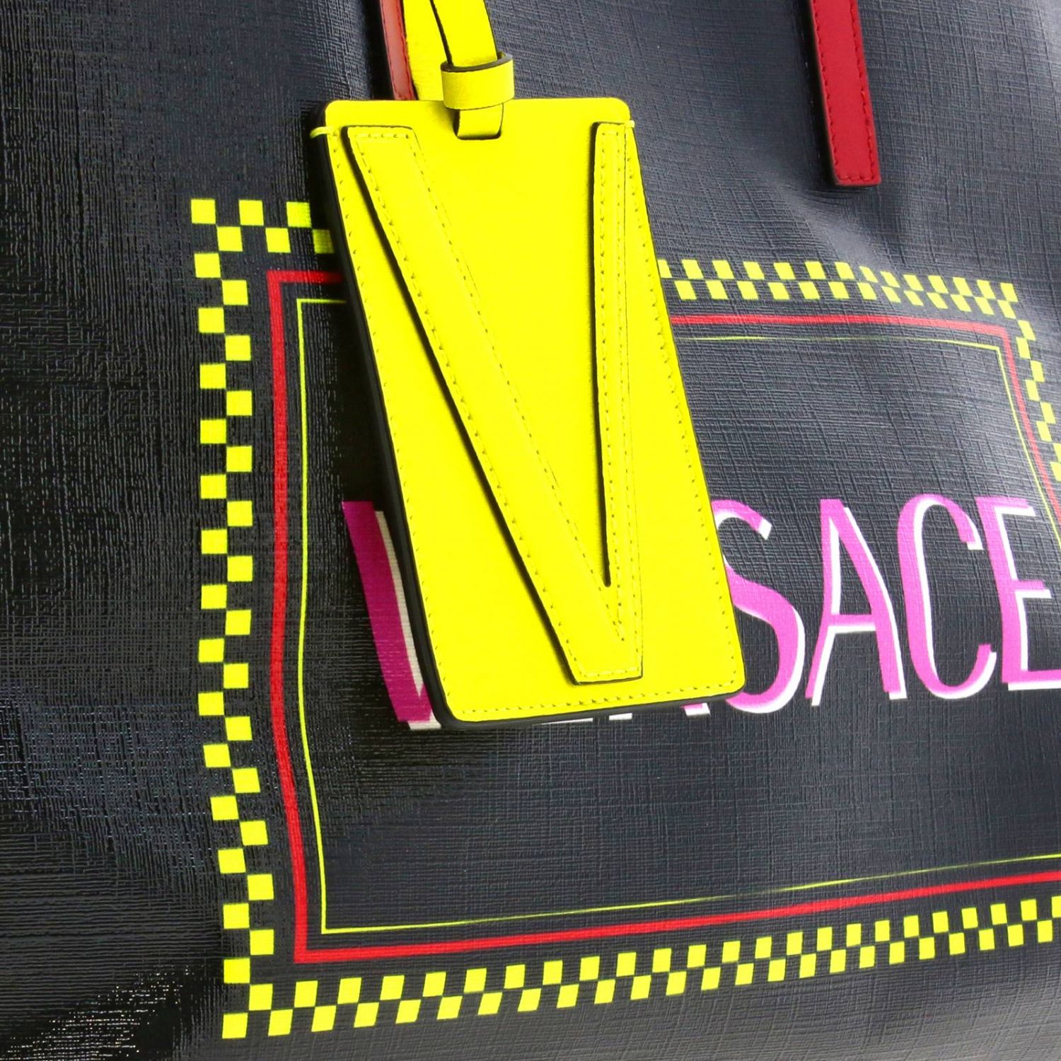 Versace Outlet Vintage 90s shopping bag in leather with logo print