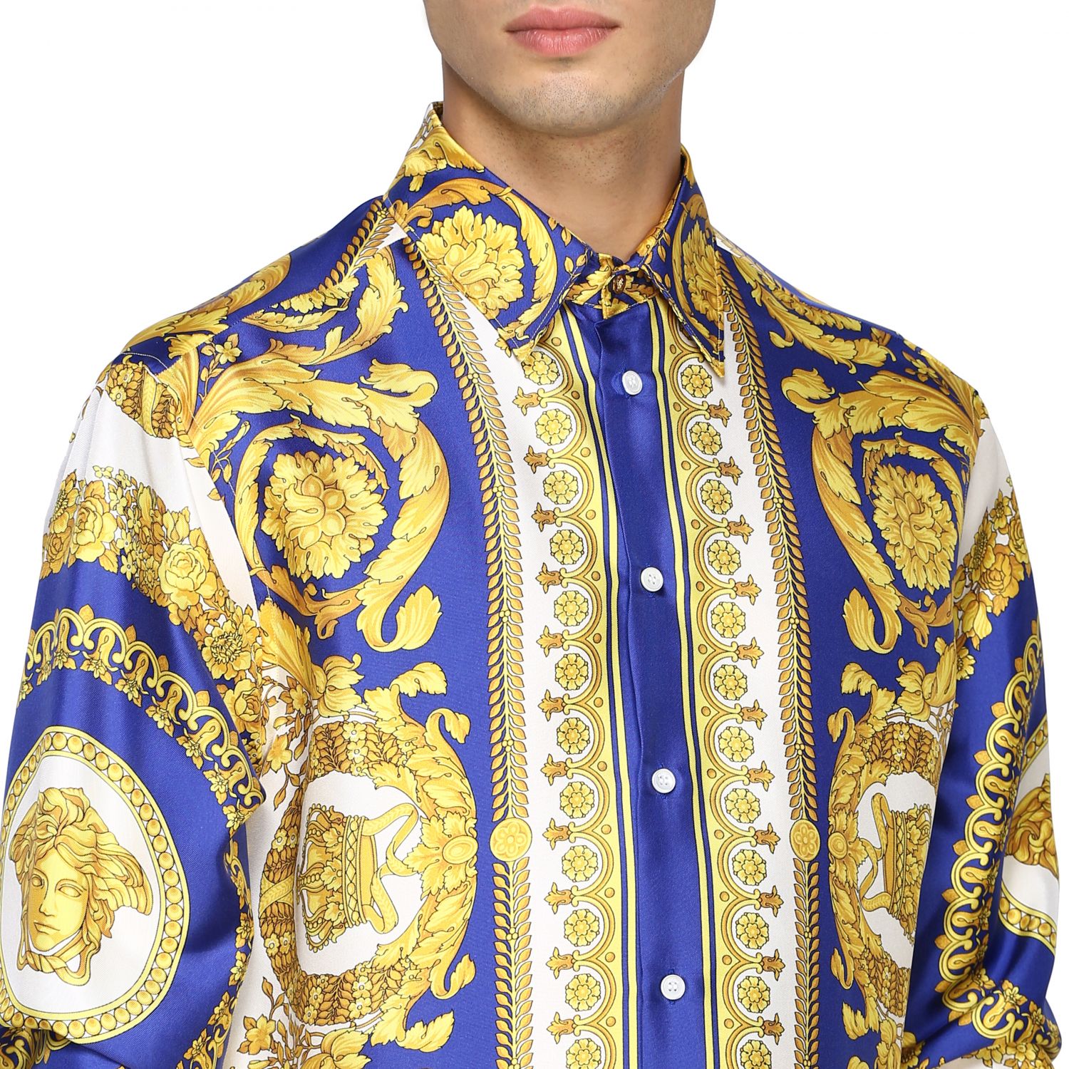 blue and white versace shirt