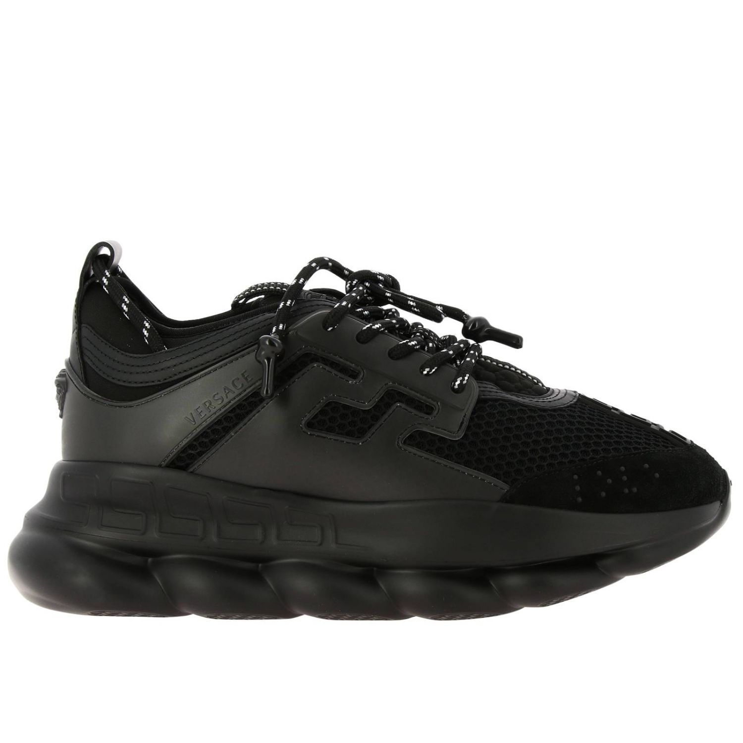 Versace Outlet: Chain reaction leather Sneakers with macro padded mesh ...