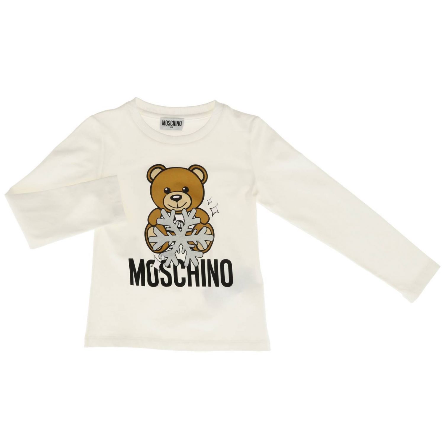 Moschino Kid Outlet T Shirt A Maniche Lunghe Con Maxi Teddy Neve