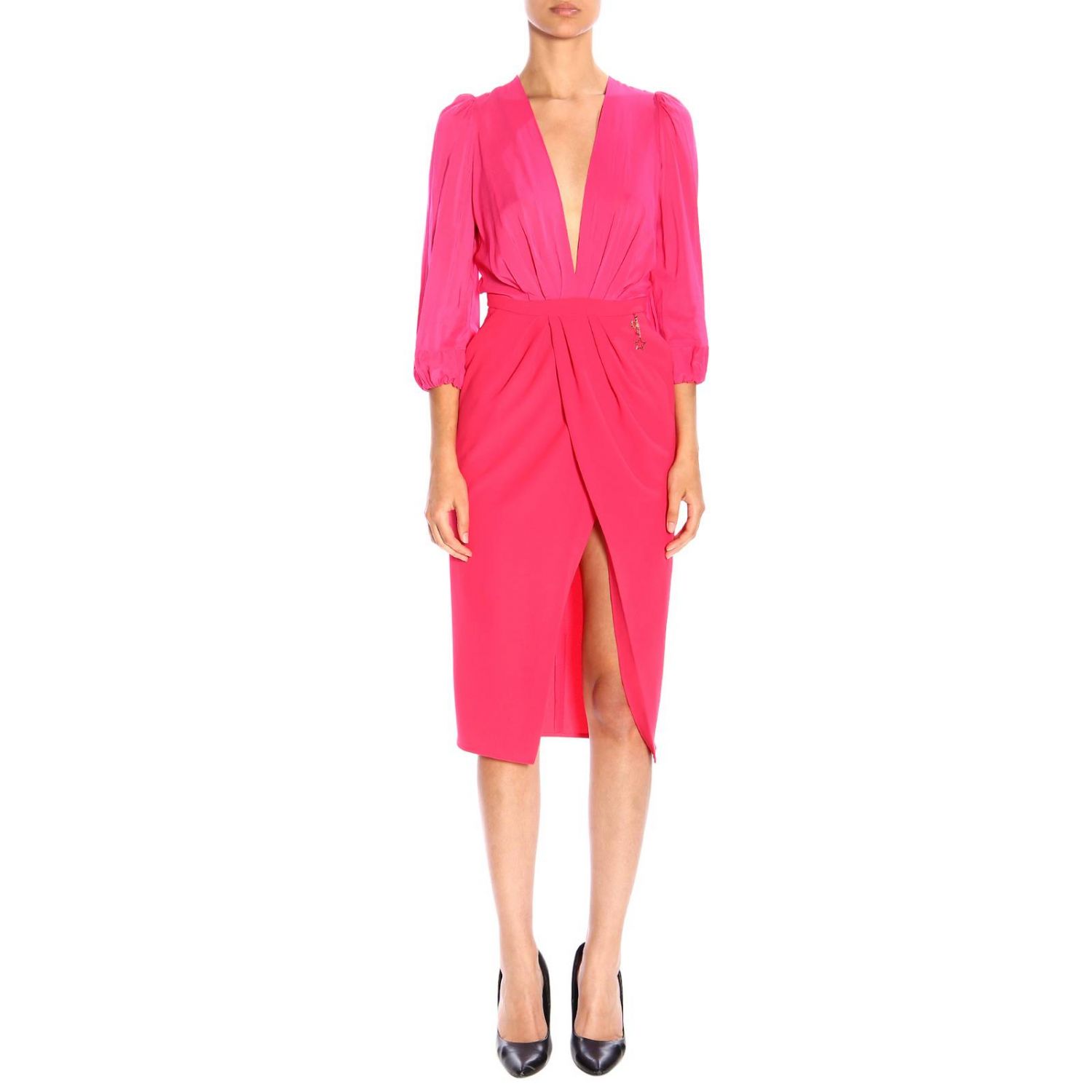 ELISABETTA FRANCHI: Платье с вырезом - Фуксия | Платье Elisabetta Franchi  AB889 96E2 GIGLIO.COM