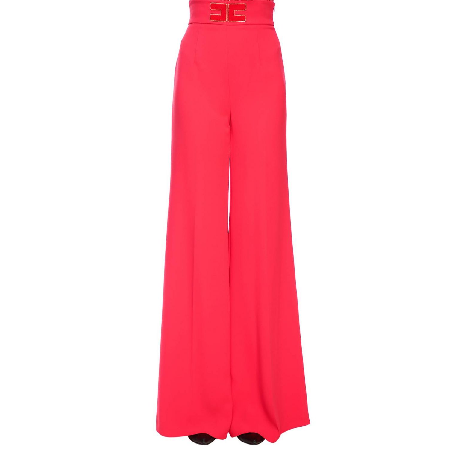 ELISABETTA FRANCHI: Pantalone a vita alta con logo - Fuxia | Pantalone  Elisabetta Franchi PA304 96E2 GIGLIO.COM