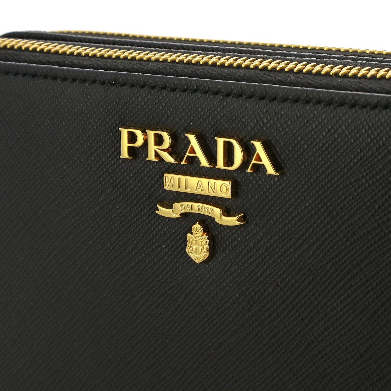 PRADA saffiano leather shoulder bag with metal logo Black Prada 