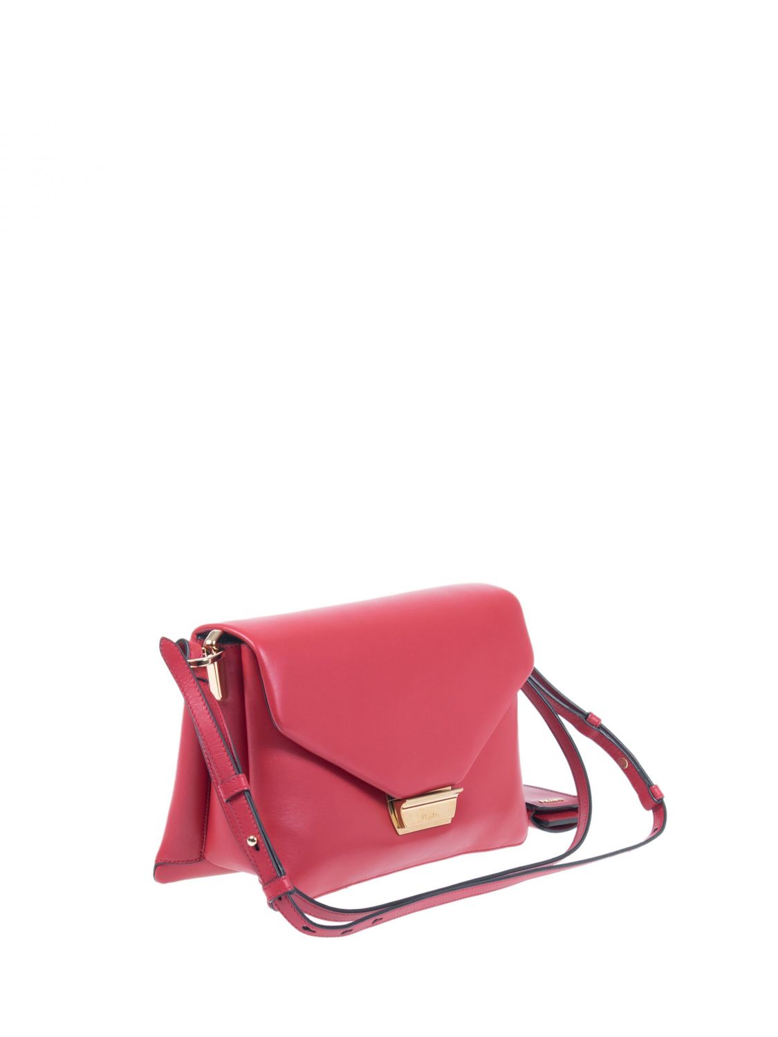 PRADA: bag in leather with shoulder strap - Red | Prada shoulder bag ...