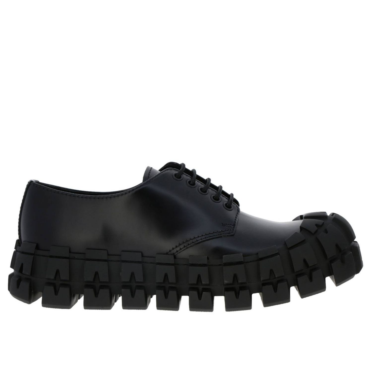 Zapatos de cordones Prada: Wheelderby Prada zapatos derby de cuero con suela de goma maxi negro 1