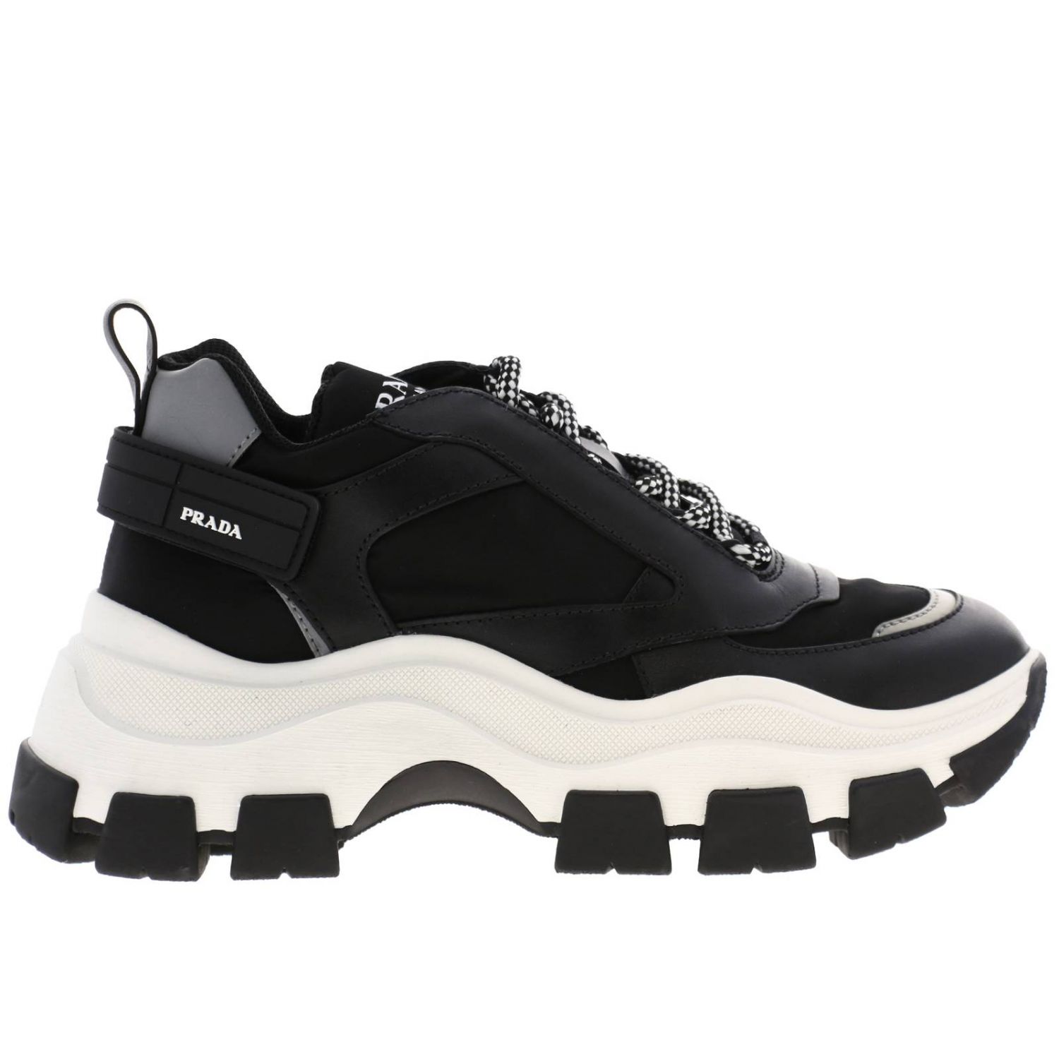 PRADA: Pegasus lace-up sneakers in leather and nylon with logo ...