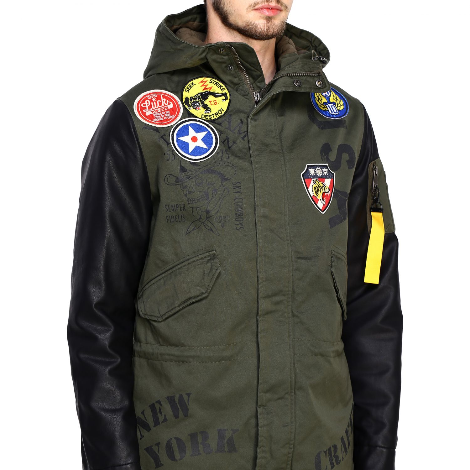 Top Gun Outlet: Mitchell parka maniche pelle con cappuccio e patch -  Militare | Giacca Top Gun 53115 TGJ1945 GIGLIO.COM
