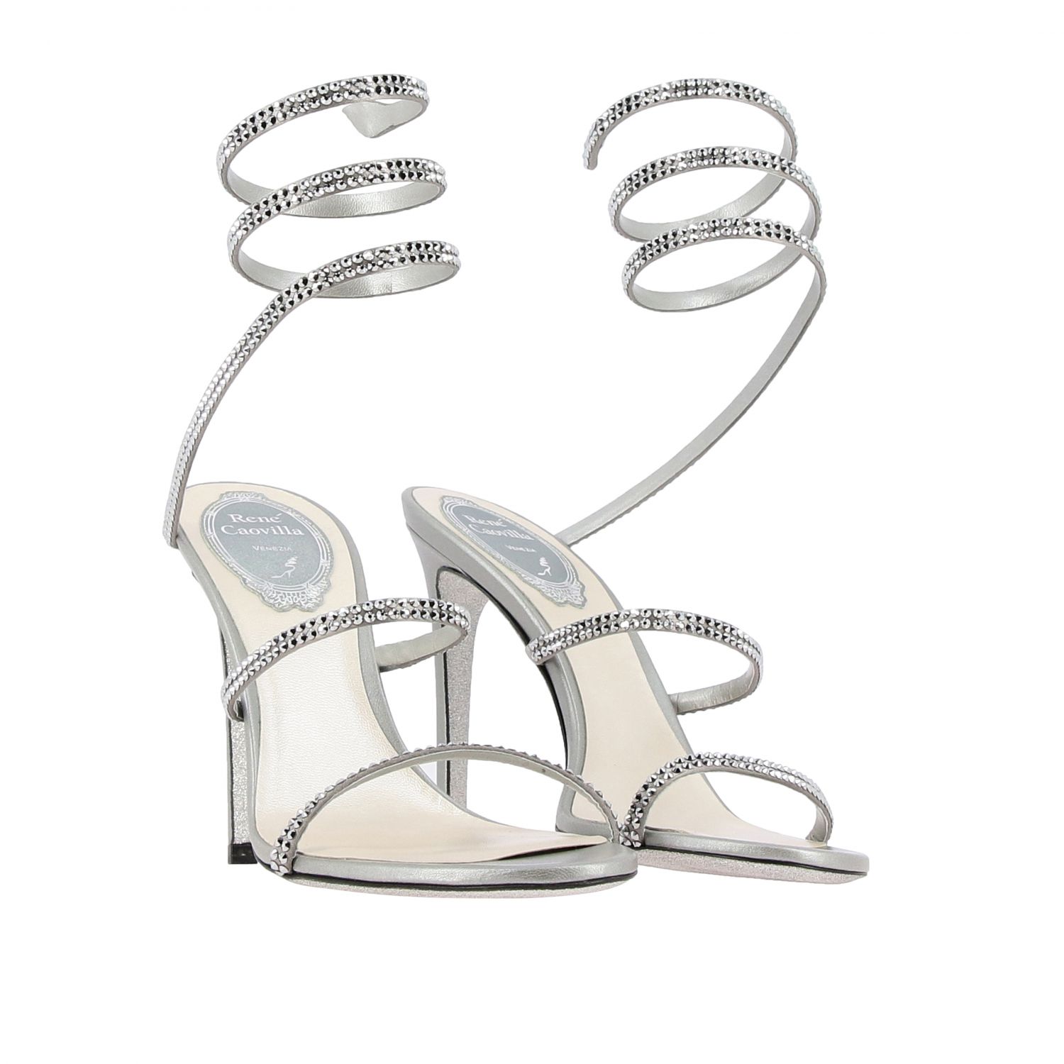 Rene Caovilla Outlet: heeled sandals for woman - Silver | Rene Caovilla ...