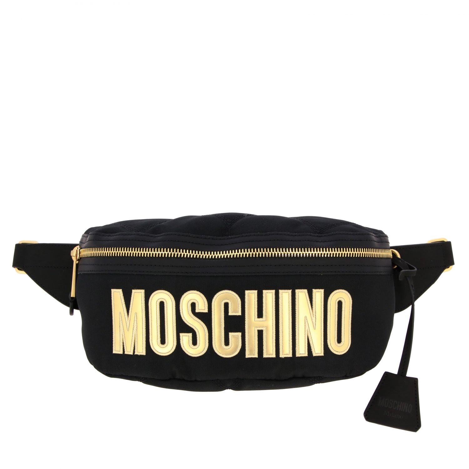 Moschino Couture Outlet: pouch in quilted nylon with big logo - Black ...