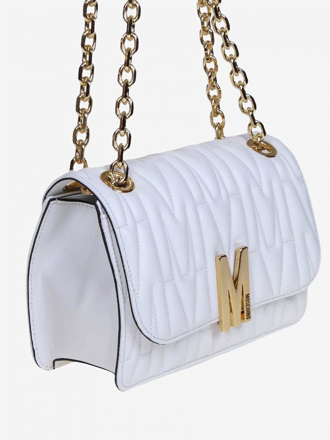 MOSCHINO COUTURE shoulder bag in quilted leather with logo White