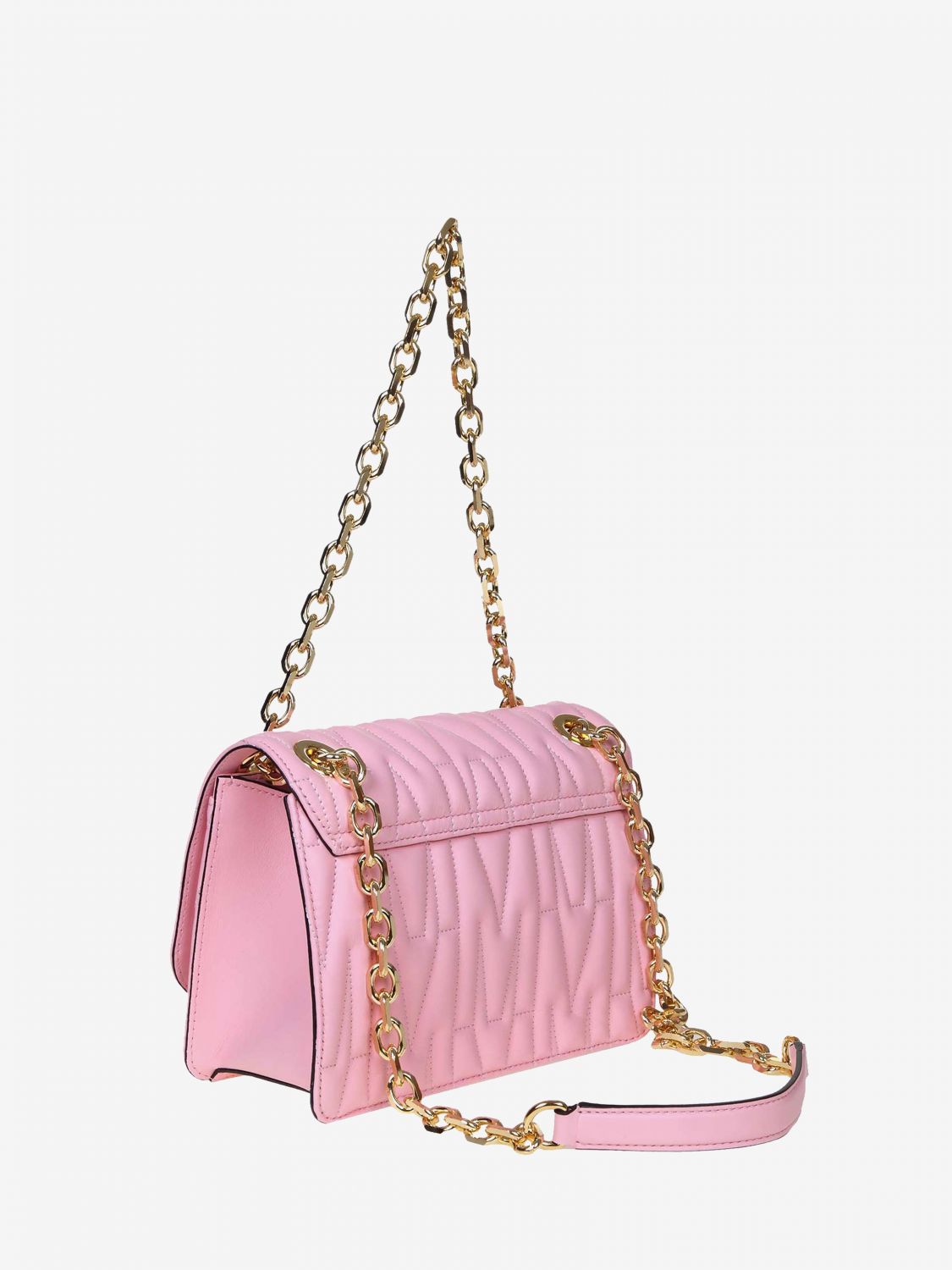 MOSCHINO COUTURE: shoulder bag in quilted leather with logo - Pink ...