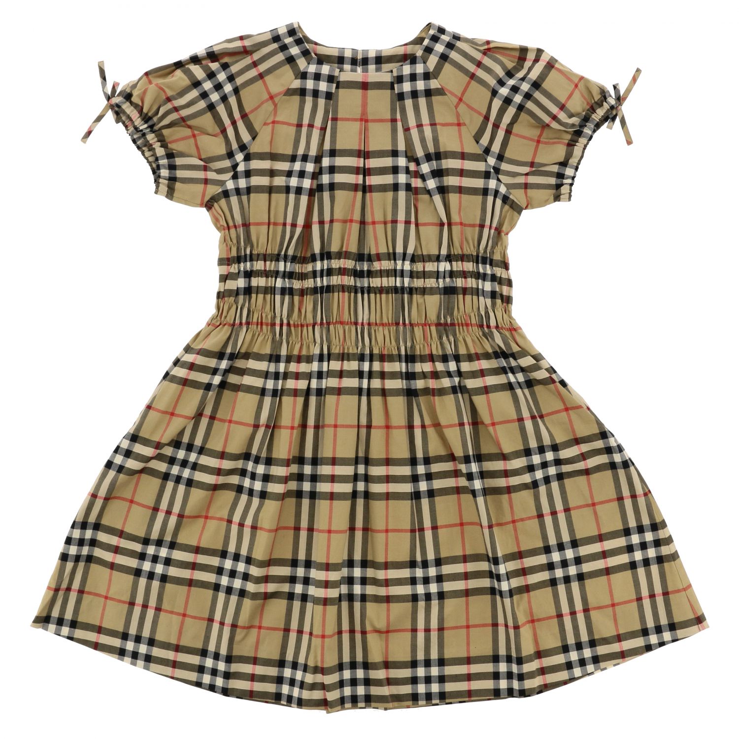 BURBERRY: cotton dress with check pattern - Beige | Burberry dress ...