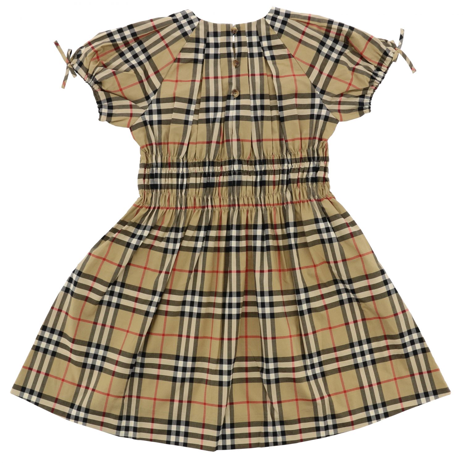 BURBERRY: cotton dress with check pattern - Beige | Dress Burberry ...