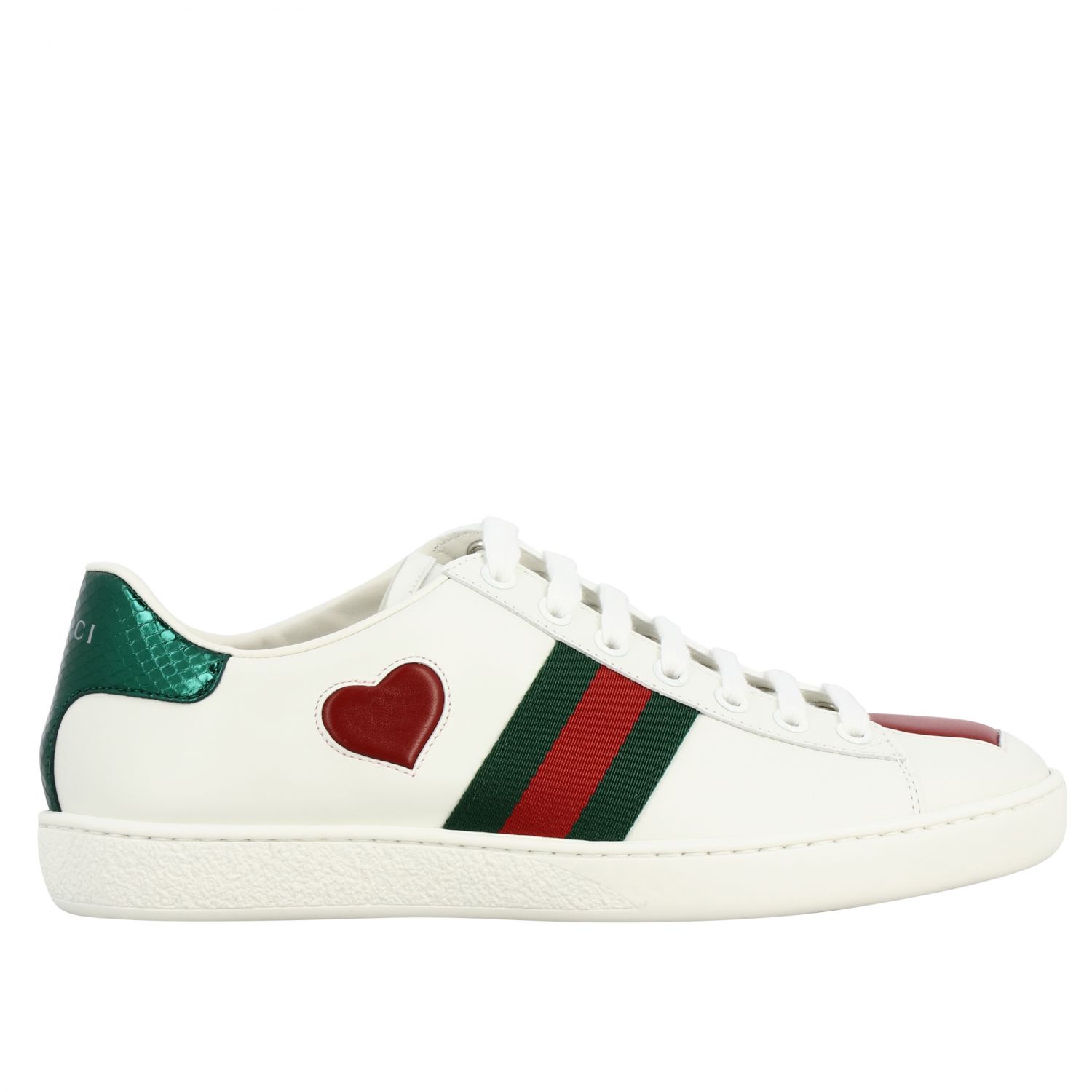 GUCCI: New Ace sneakers in leather with heart-shaped patch | Sneakers Gucci Women White Sneakers Gucci 435638 GIGLIO.COM