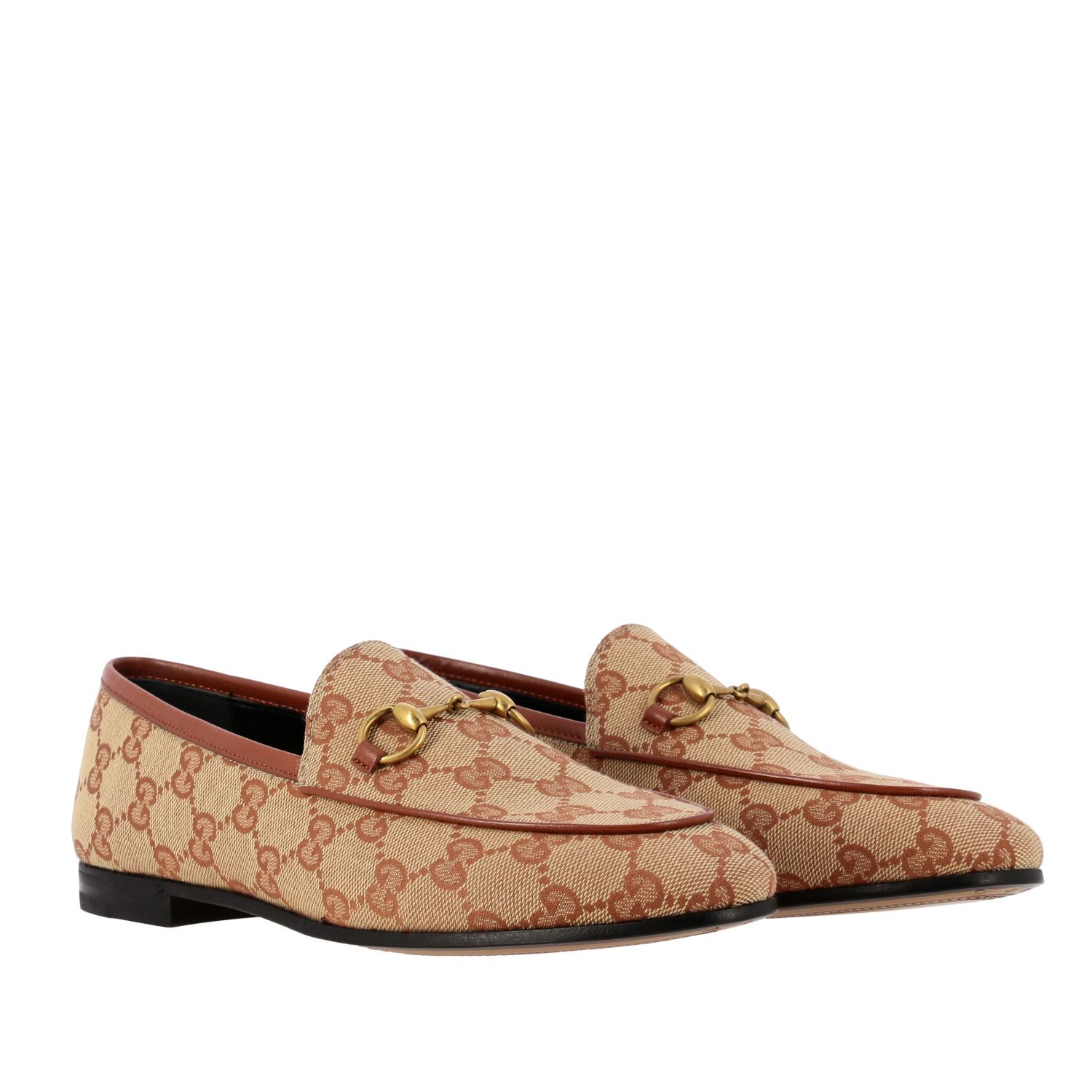 GUCCI: Jordan GG Supreme moccasin with horsebit - Beige | Gucci loafers ...