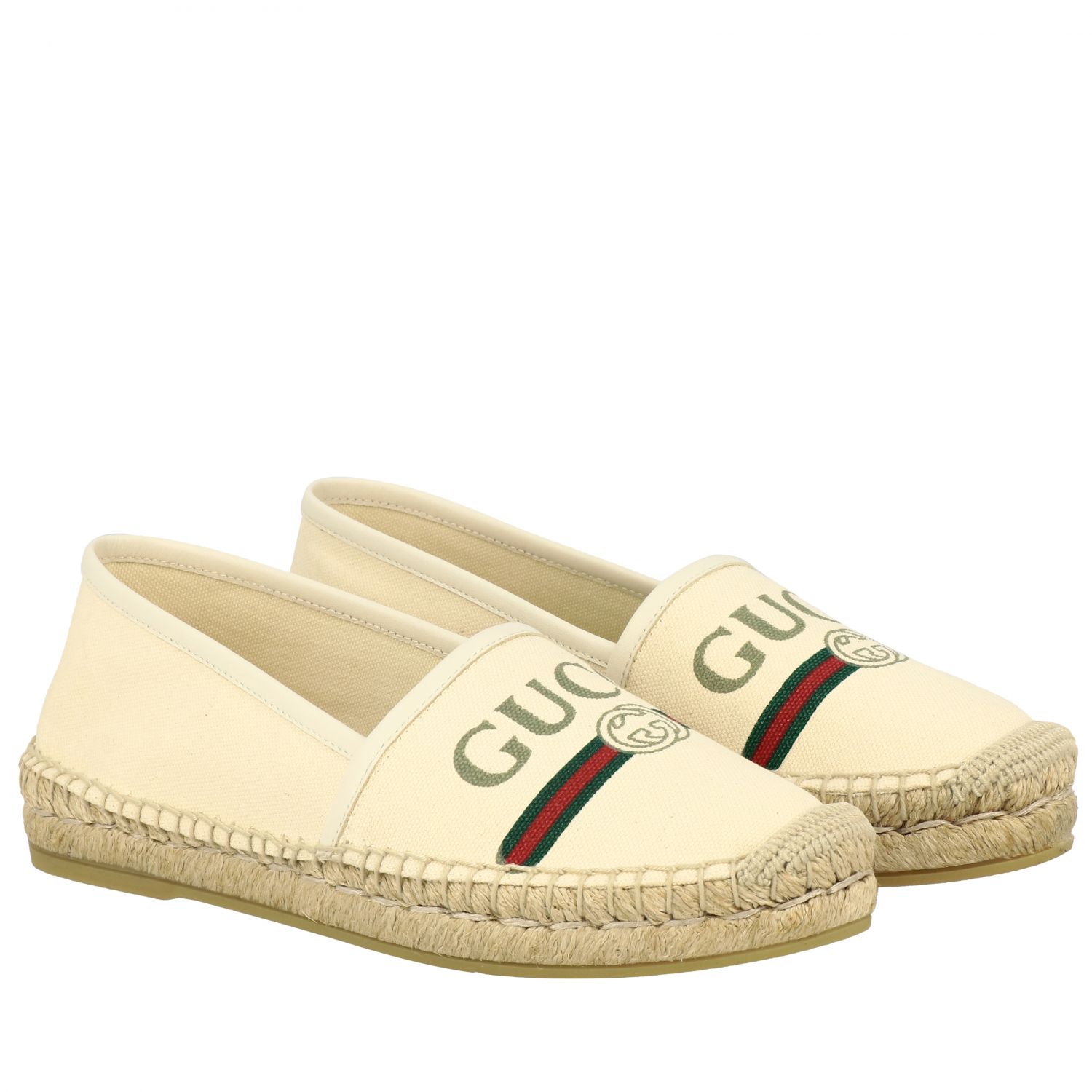 GUCCI: Pilar espadrilles in canvas with classic print and rope sole ...