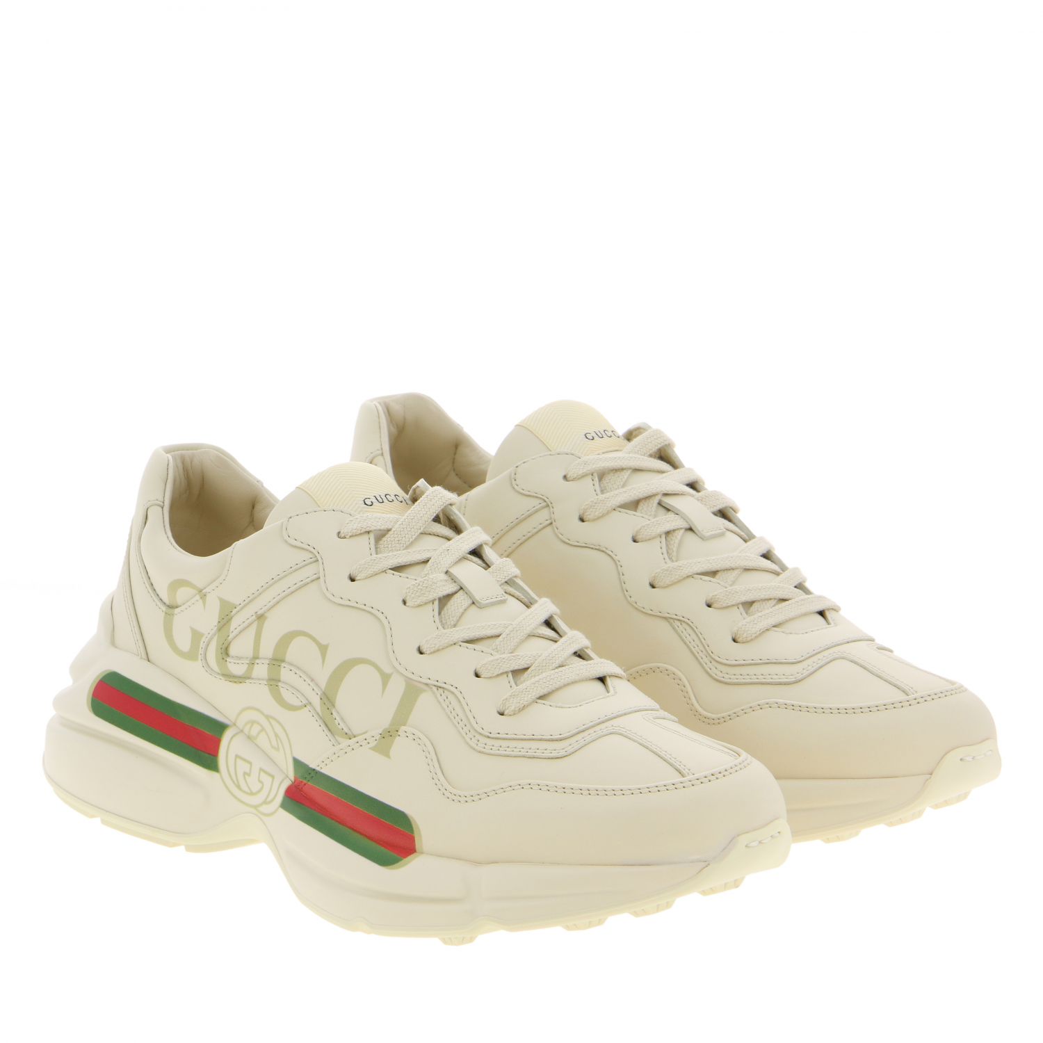 GUCCI: Rhyton leather sneakers with maxi logo print | Sneakers Gucci ...